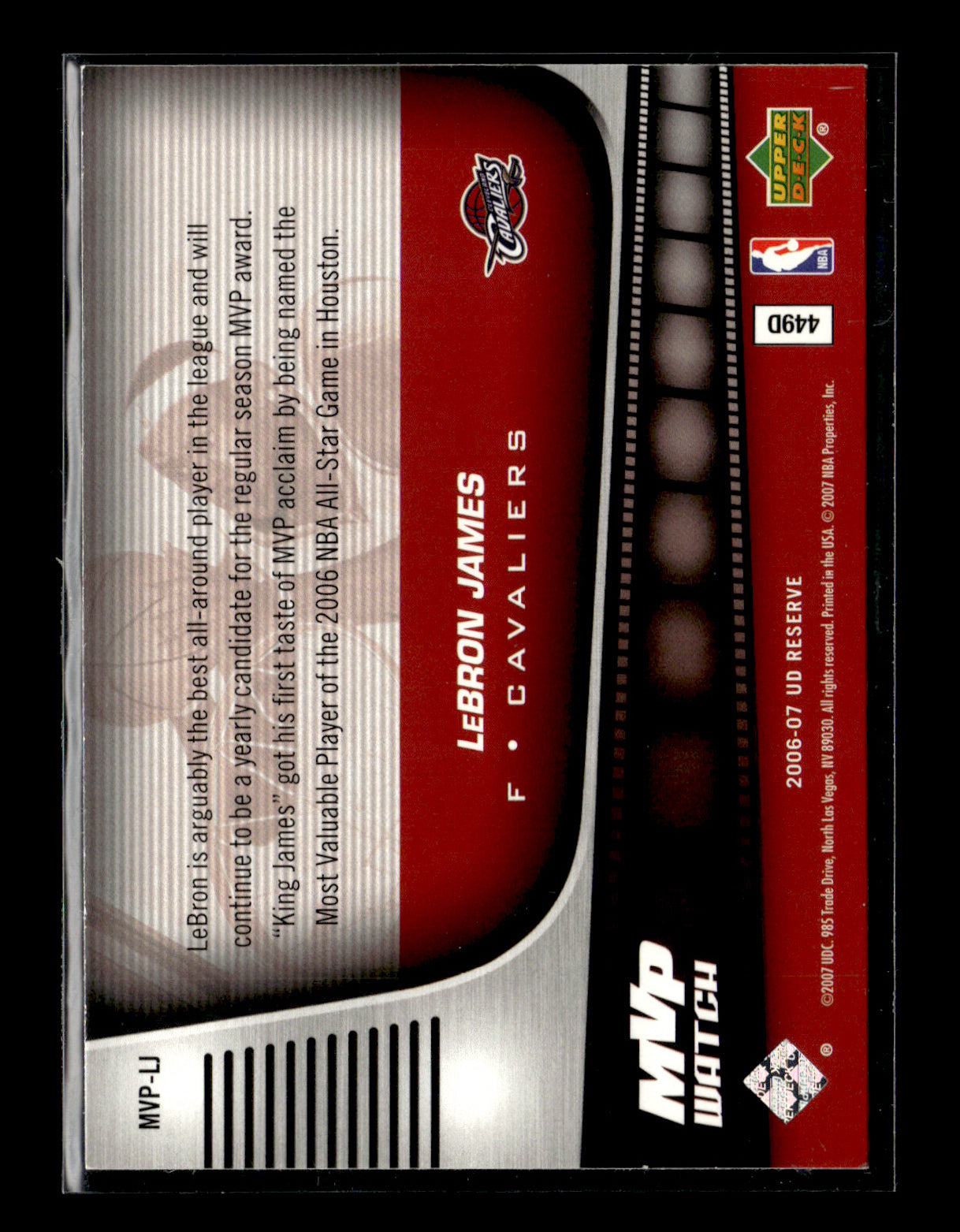 2006-07 UD Reserve LeBron James #MVP-LJ MVP Watch Cleveland Cavaliers