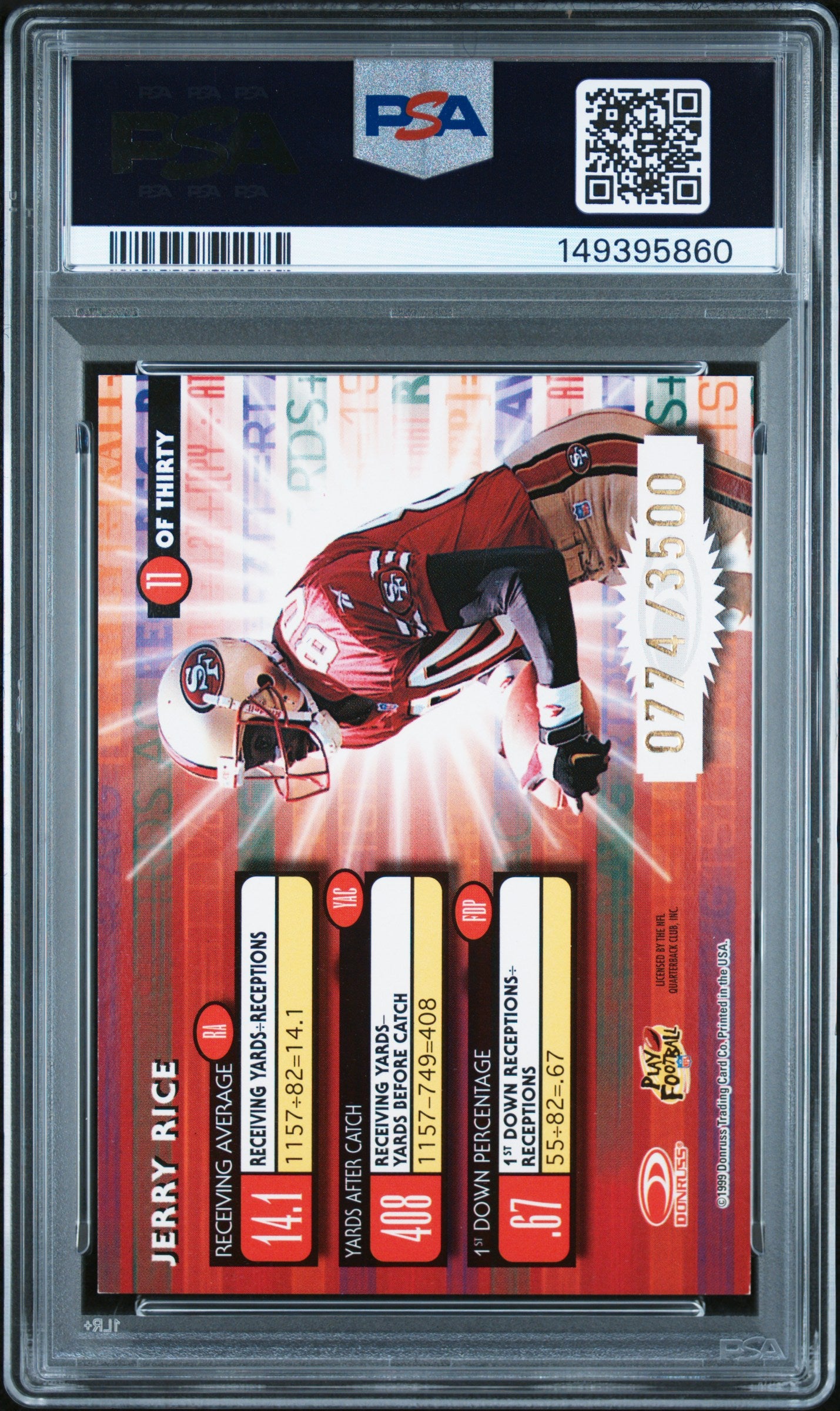 1999 Donruss Elite Power Formulas #11 Jerry Rice Power Formulas PSA 8