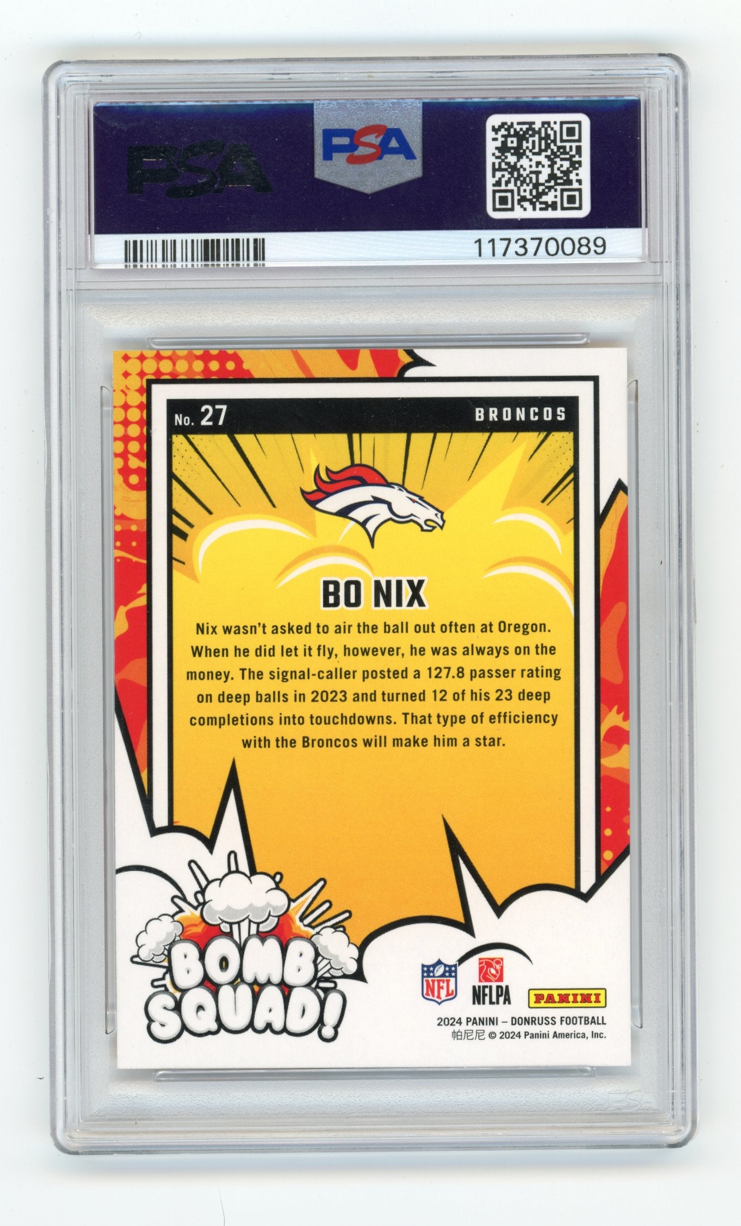 2024 Donruss Bo Nix #27 Bomb Squad Denver Broncos