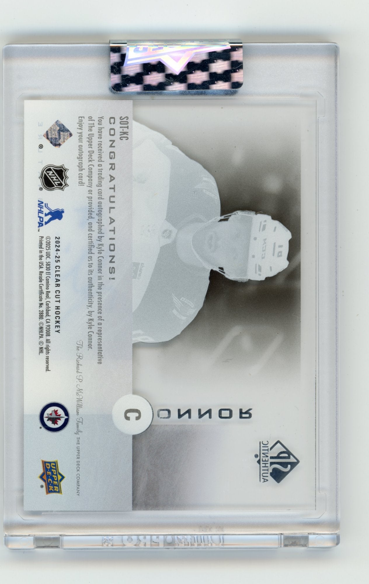 2024-25 Upper Deck Clear Cut Kyle Connor #SOT-KC 2001-02 SP Authentic Sign of the Times Winnipeg Jets