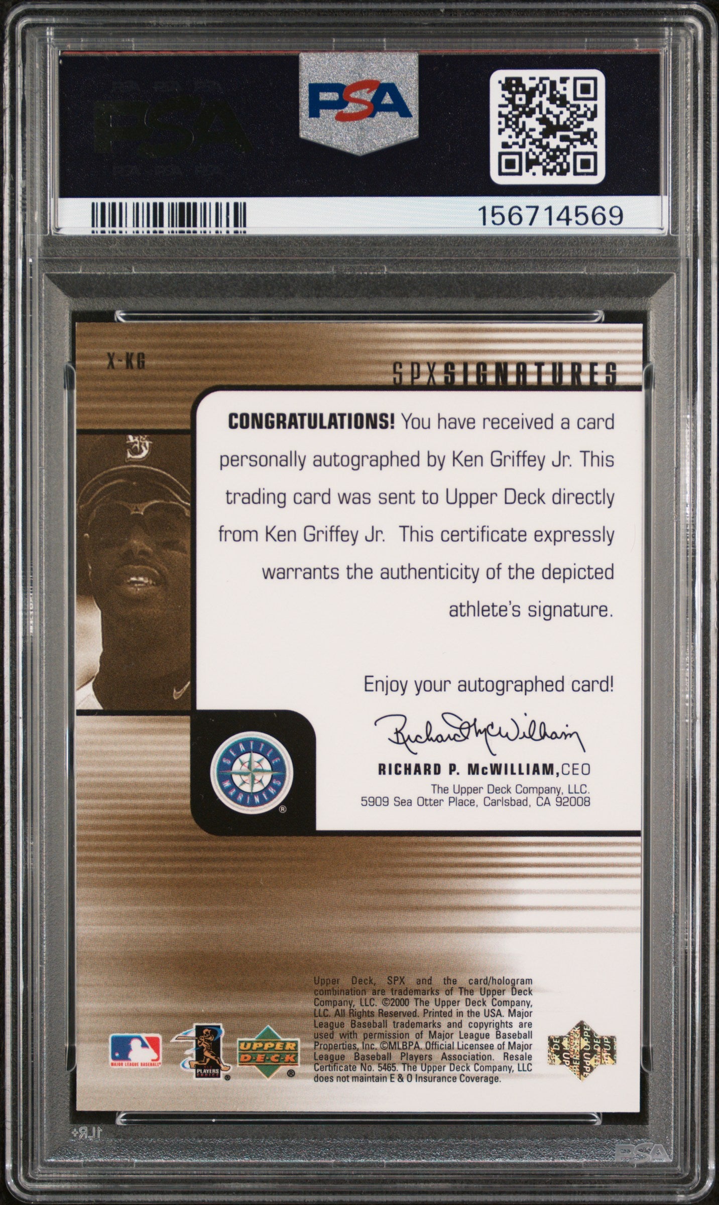 2000 Spx Signature Ken Griffey Jr. #X-KG PSA 8 Seattle Mariners