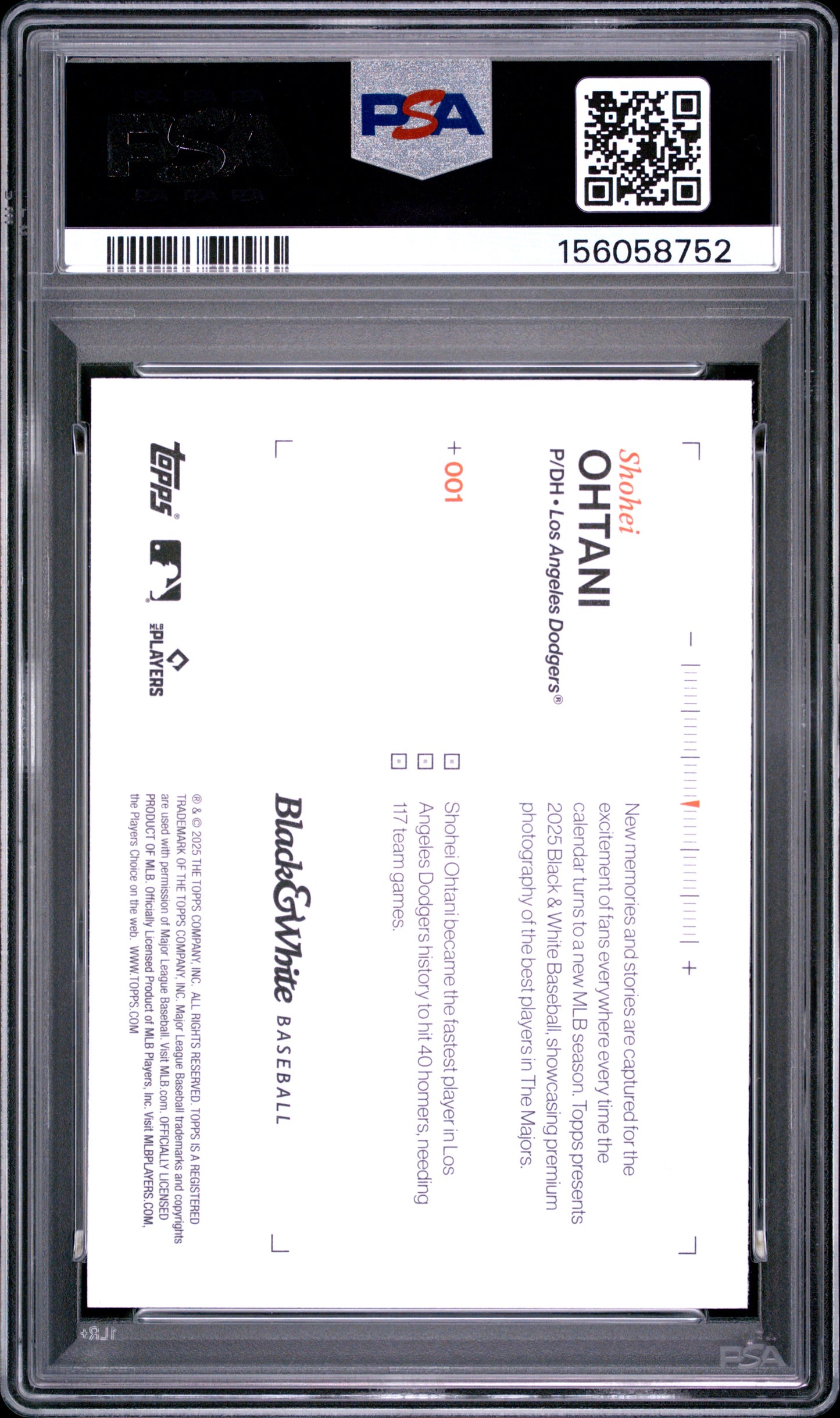 2025 Topps Black And White Shohei Ohtani #1 PSA 10 Los Angeles Dodgers