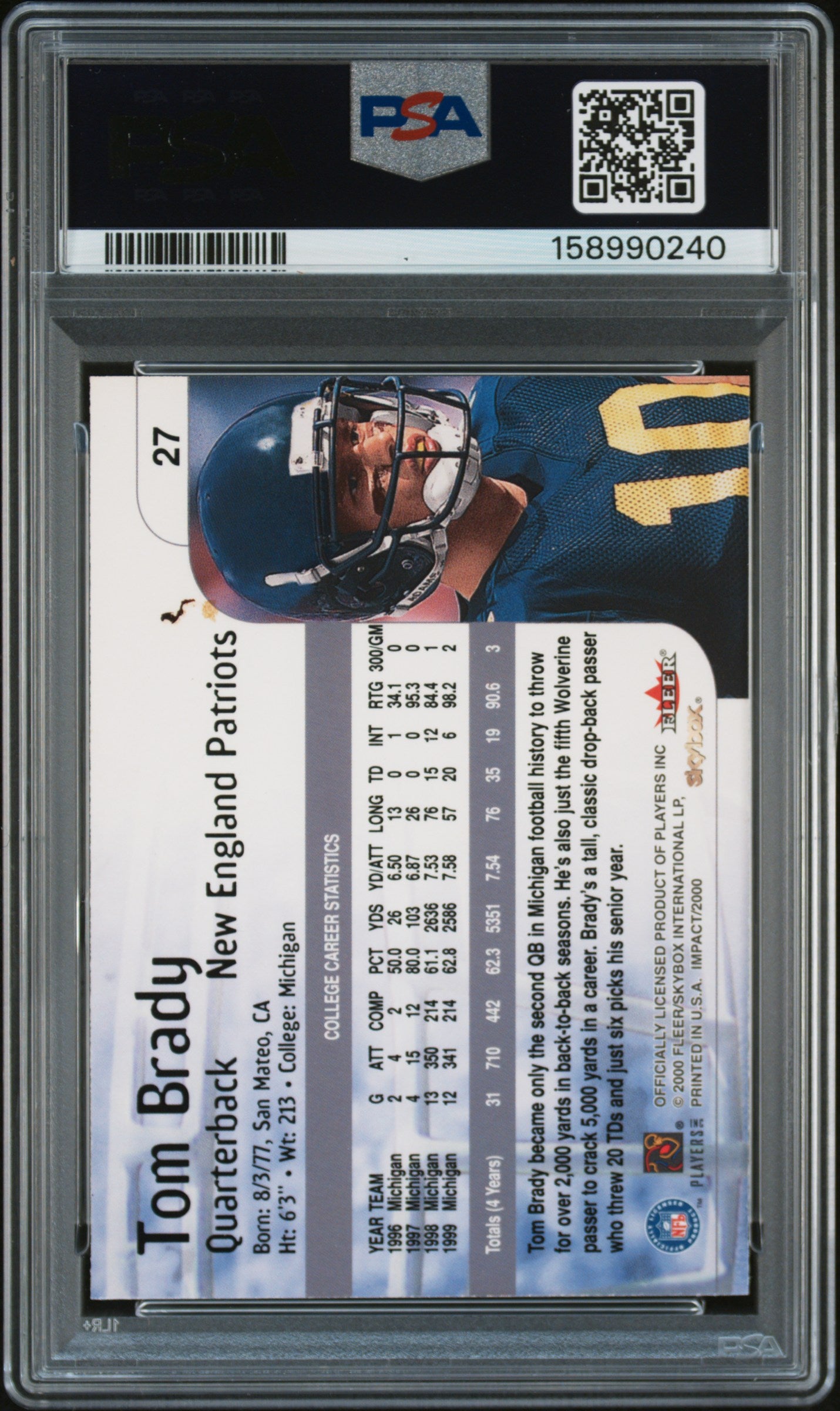 2000 Skybox Impact Tom Brady #27 PSA 8