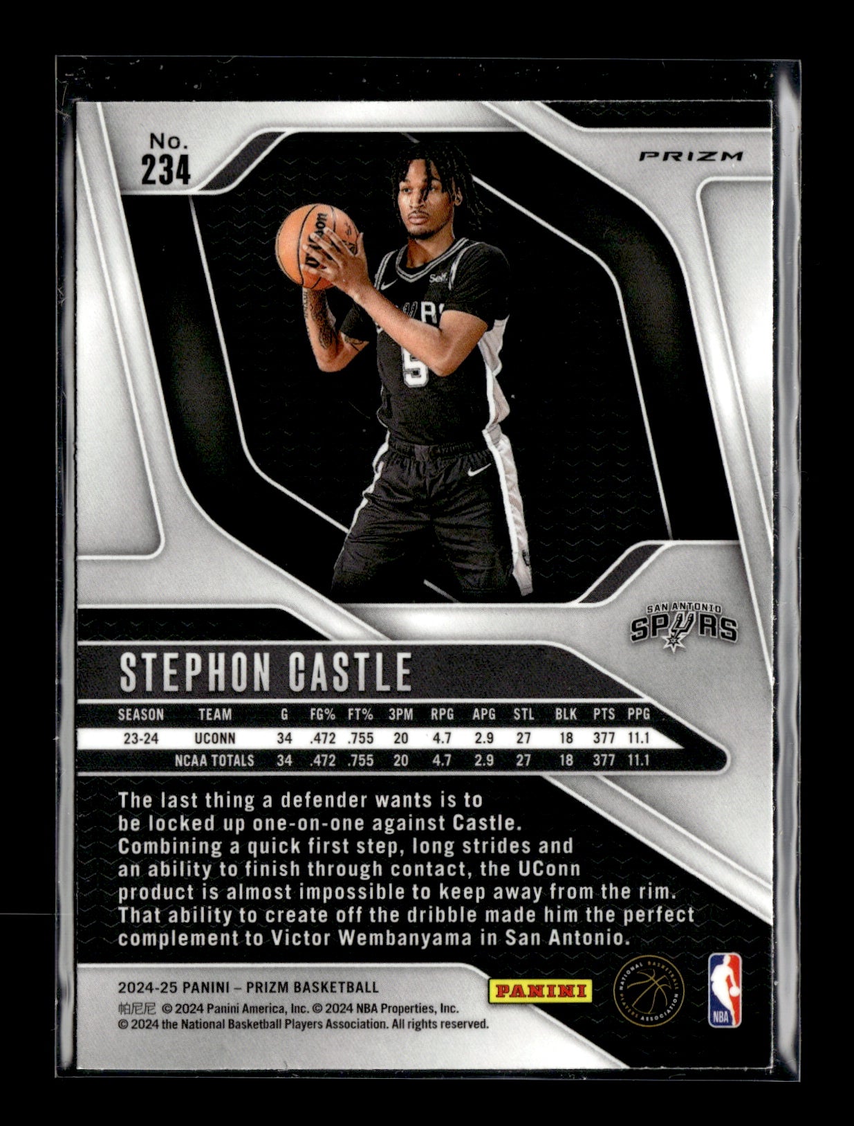 2024-25 Panini Prizm Stephon Castle #234 Prizms Silver San Antonio Spurs