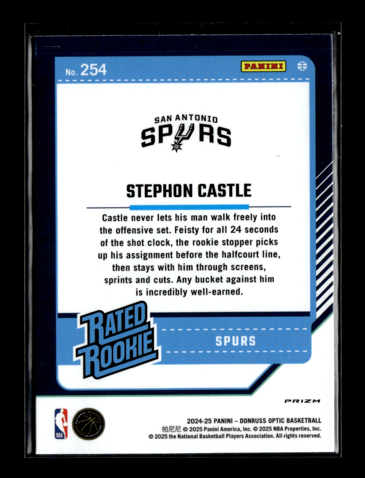 2024-25 Donruss Optic Stephon Castle #254 Holo San Antonio Spurs