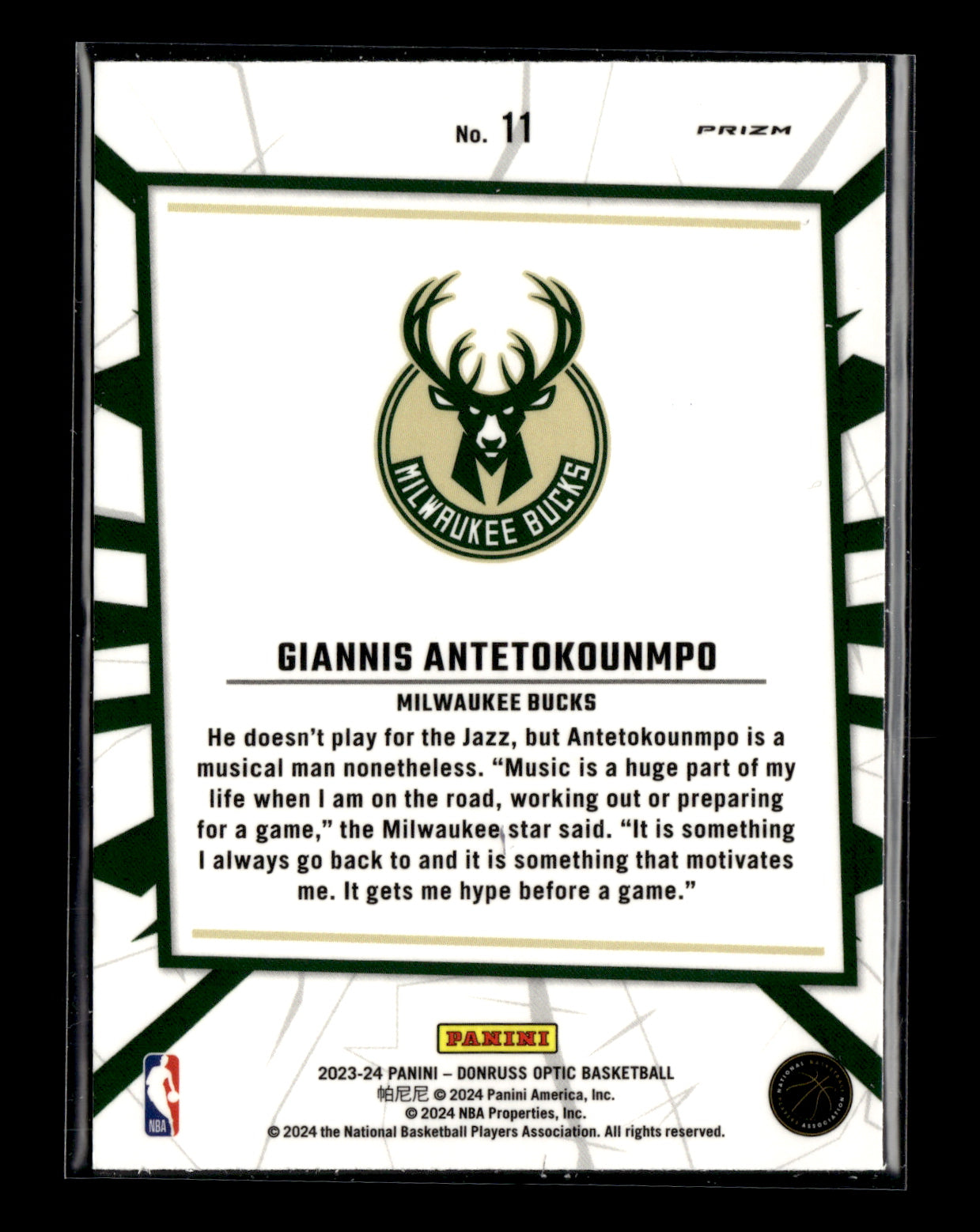2023-24 Donruss Optic Giannis Antetokounmpo #11 My House Milwaukee Bucks