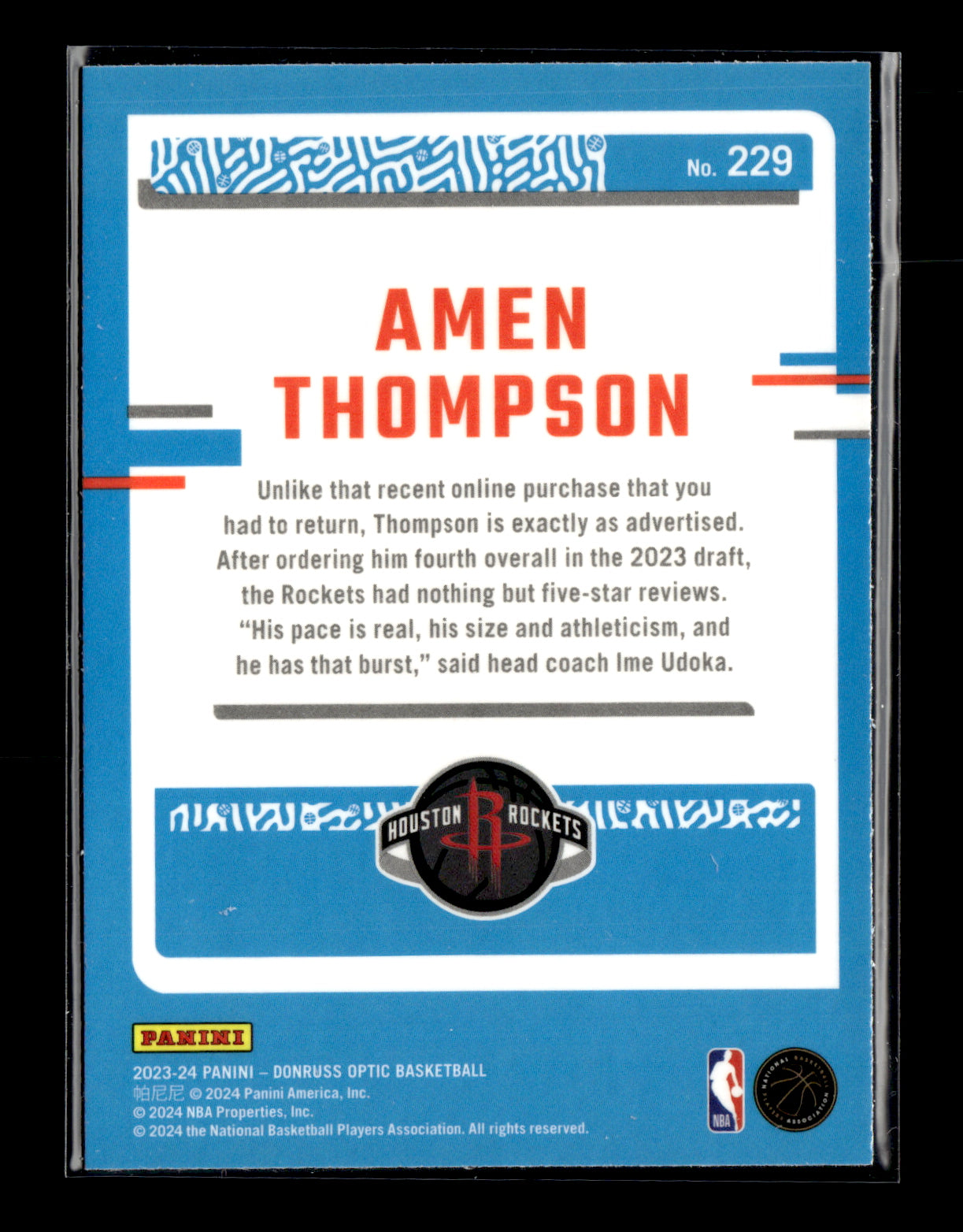 2023-24 Donruss Optic Amen Thompson #229 Houston Rockets