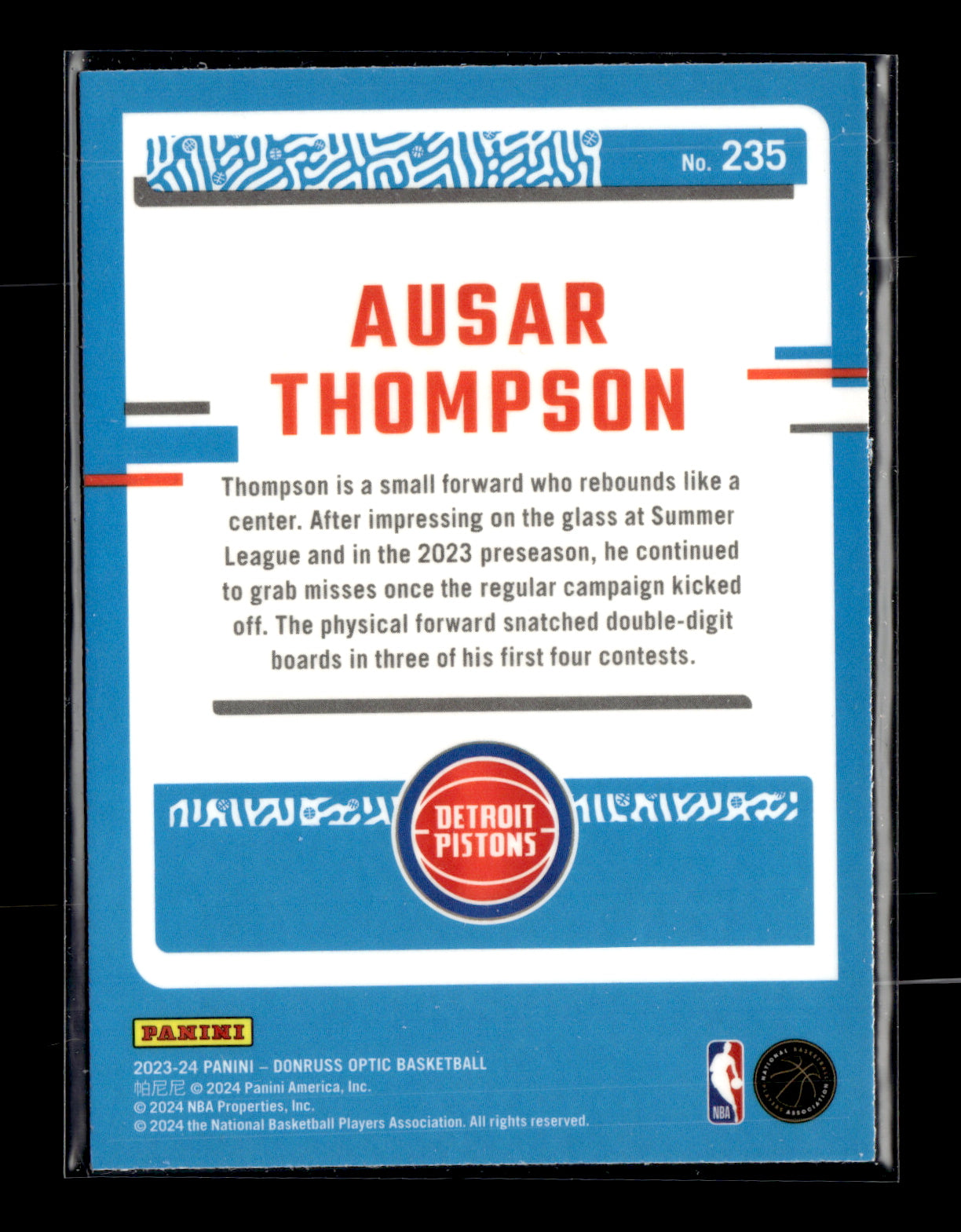 2023-24 Donruss Optic Ausar Thompson #235 Detroit Pistons
