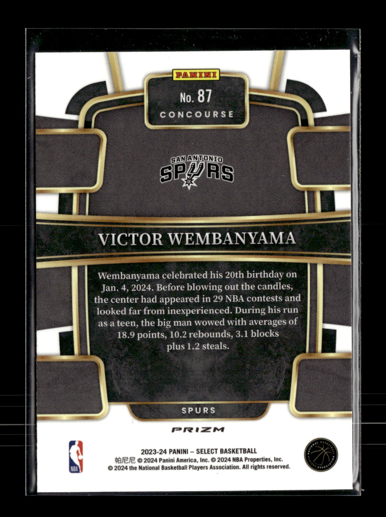 2023-24 Panini Select Victor Wembanyama #87 Green White Purple Prizms San Antonio Spurs