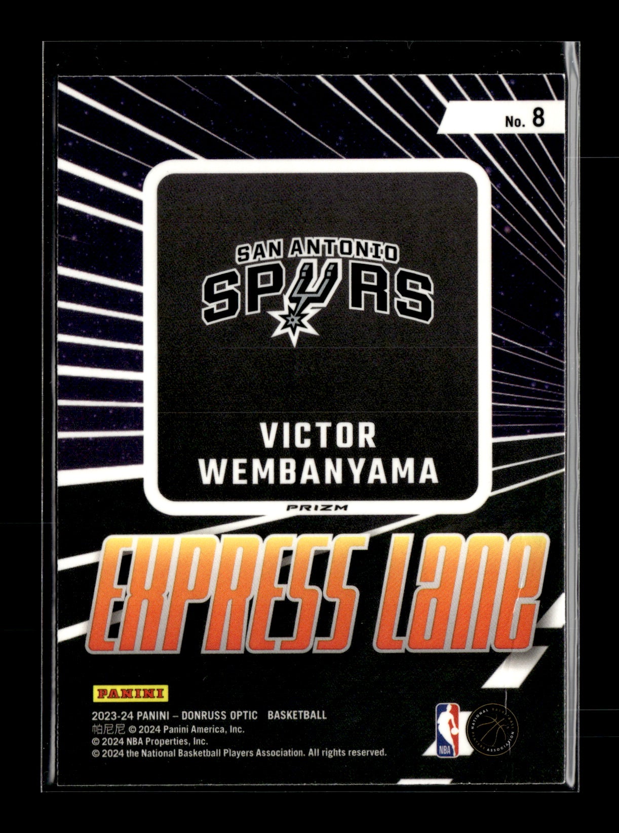 2023-24 Donruss Optic Victor Wembanyama #8 Express Lane Purple San Antonio Spurs