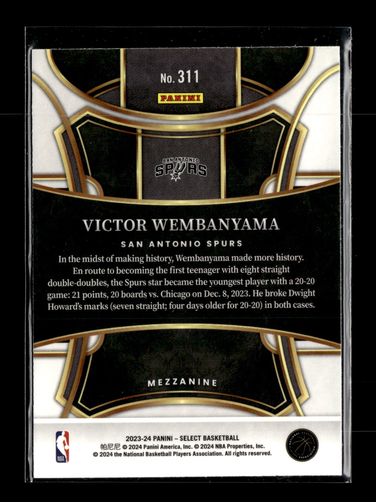 2023-24 Panini Select Victor Wembanyama #311 San Antonio Spurs