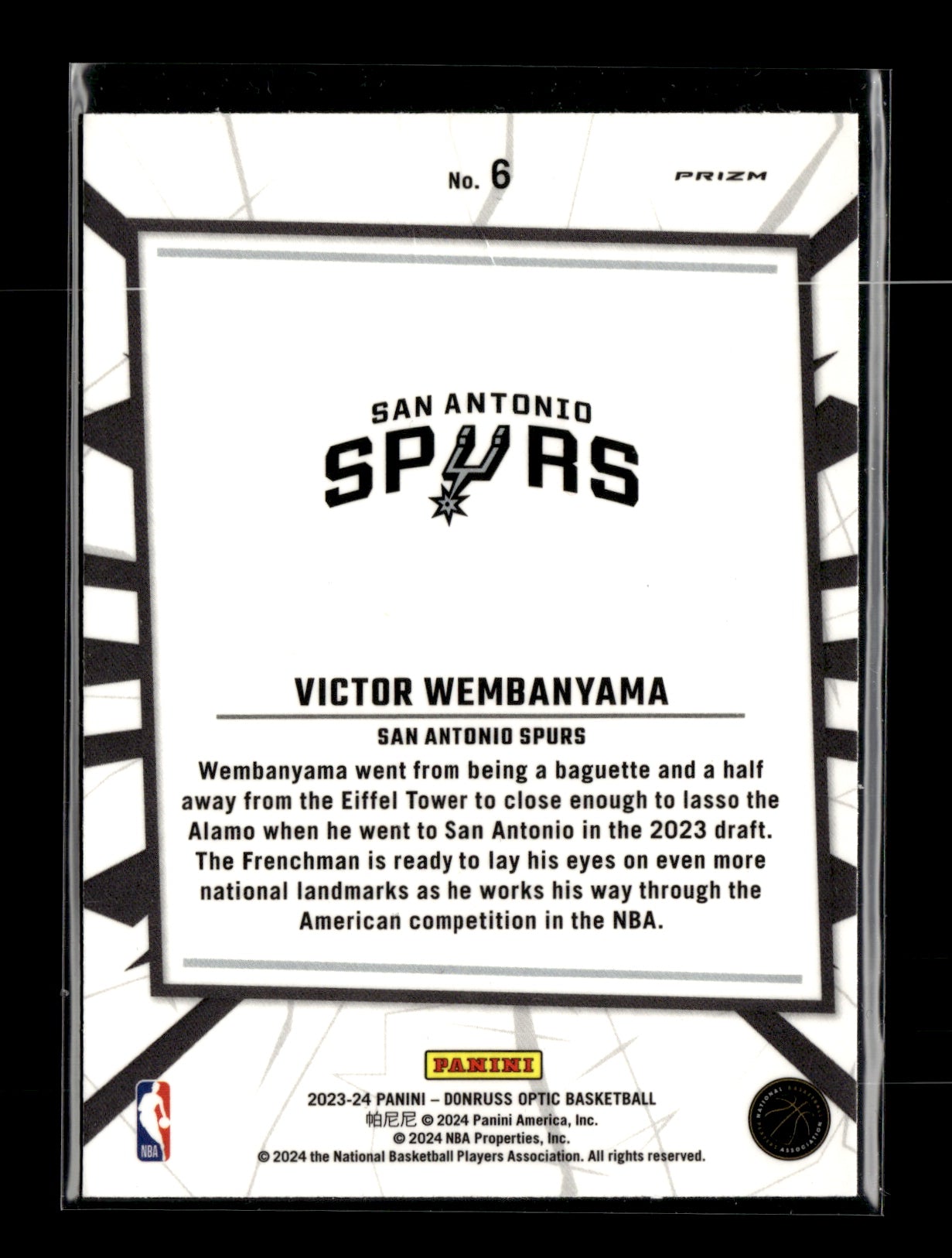 2023-24 Donruss Optic Victor Wembanyama #6 My House San Antonio Spurs