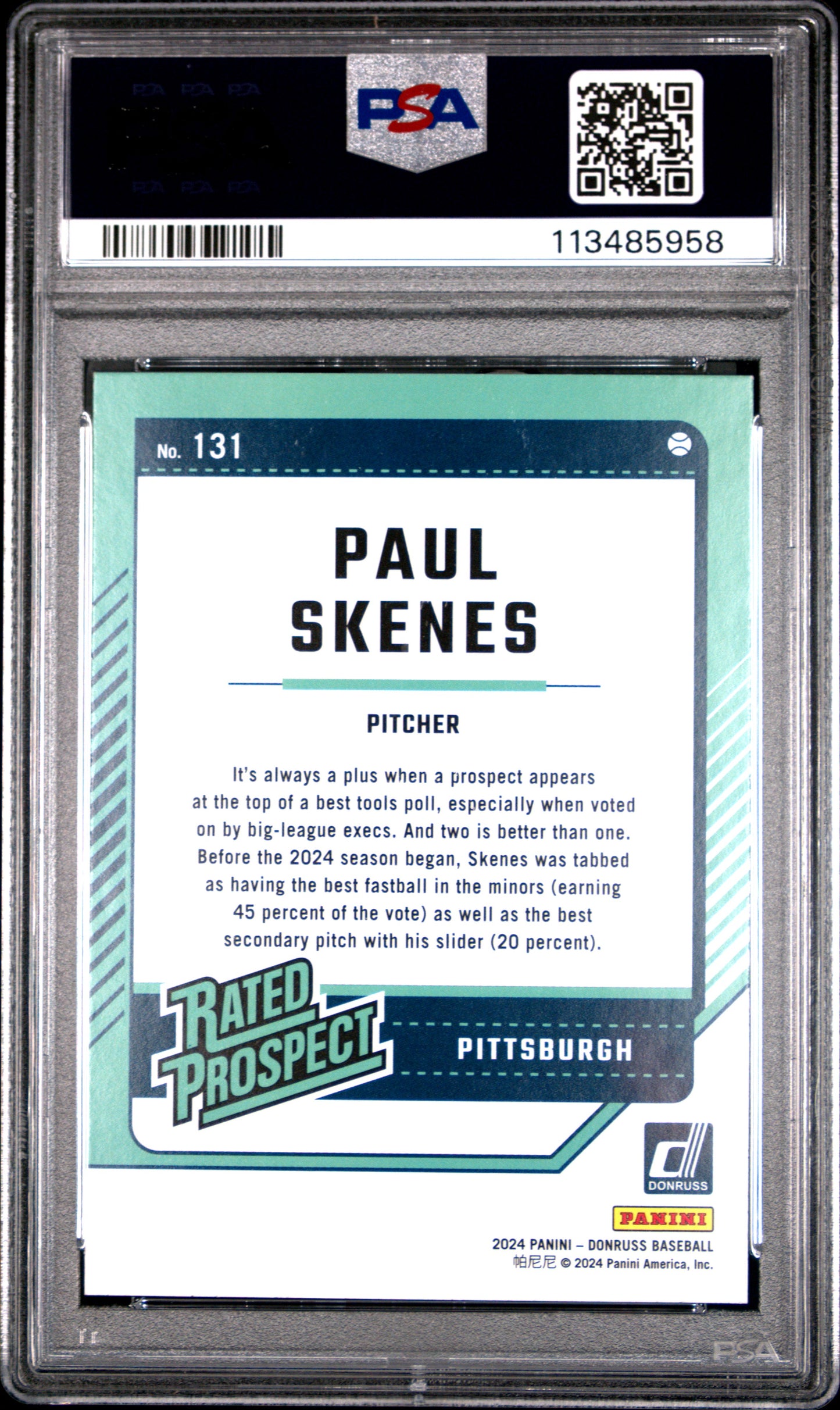 2024 Donruss Paul Skenes #131 Red and Blue PSA 9 Pittsburgh Pirates