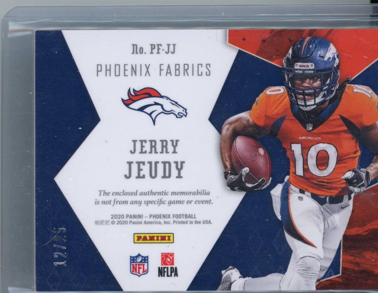 2020 Panini Phoenix Jerry Jeudy #PF-JJ Phoenix Fabrics Green #/25 Denver Broncos