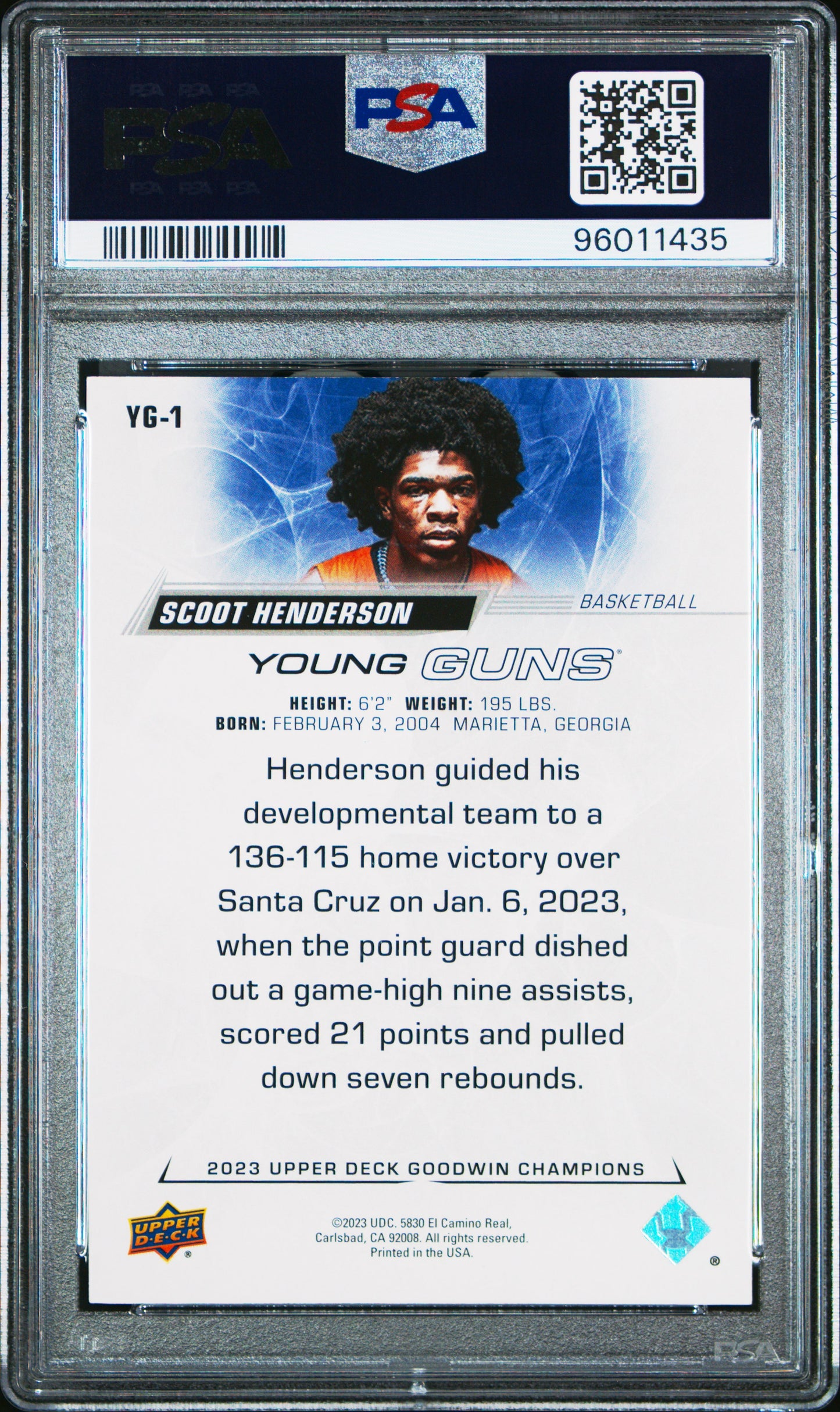 2023 Upper Deck Goodwin Champions Scoot Henderson #YG-1 Upper Deck Young Guns Exclusives PSA 8 Portland Trail Blazers