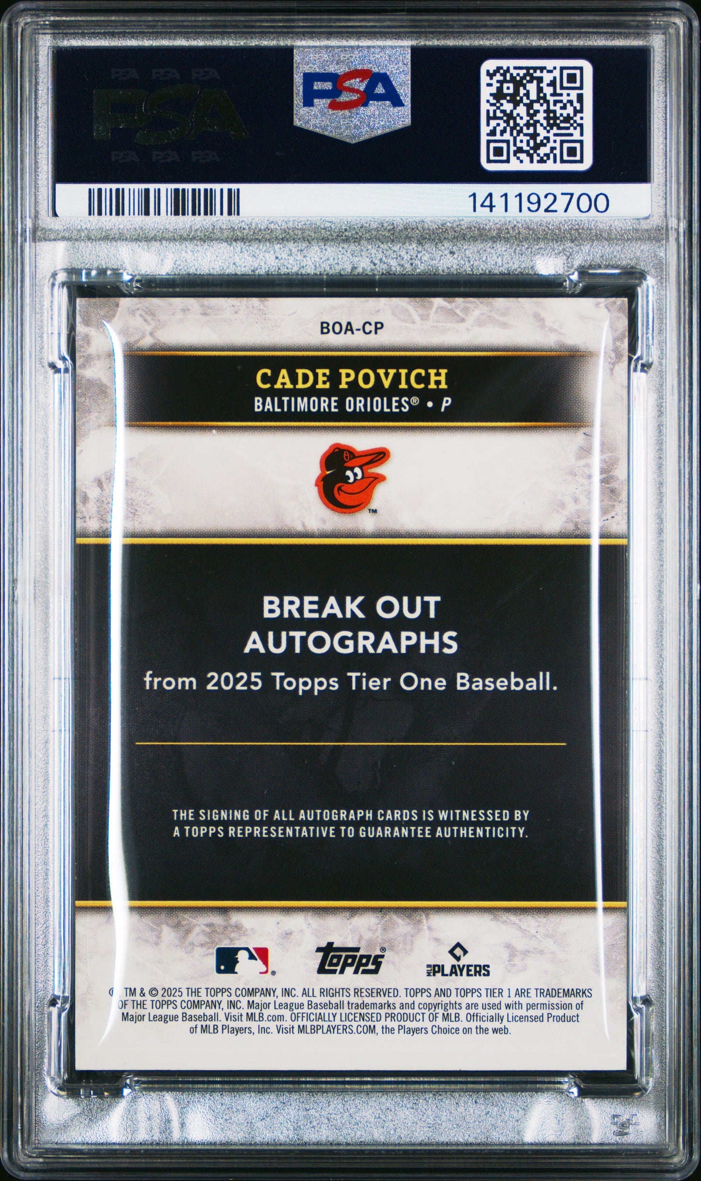 2025 Topps Tier One Cade Povich #BOA-CP Break Out Autographs Red Foil PSA 6 Baltimore Orioles