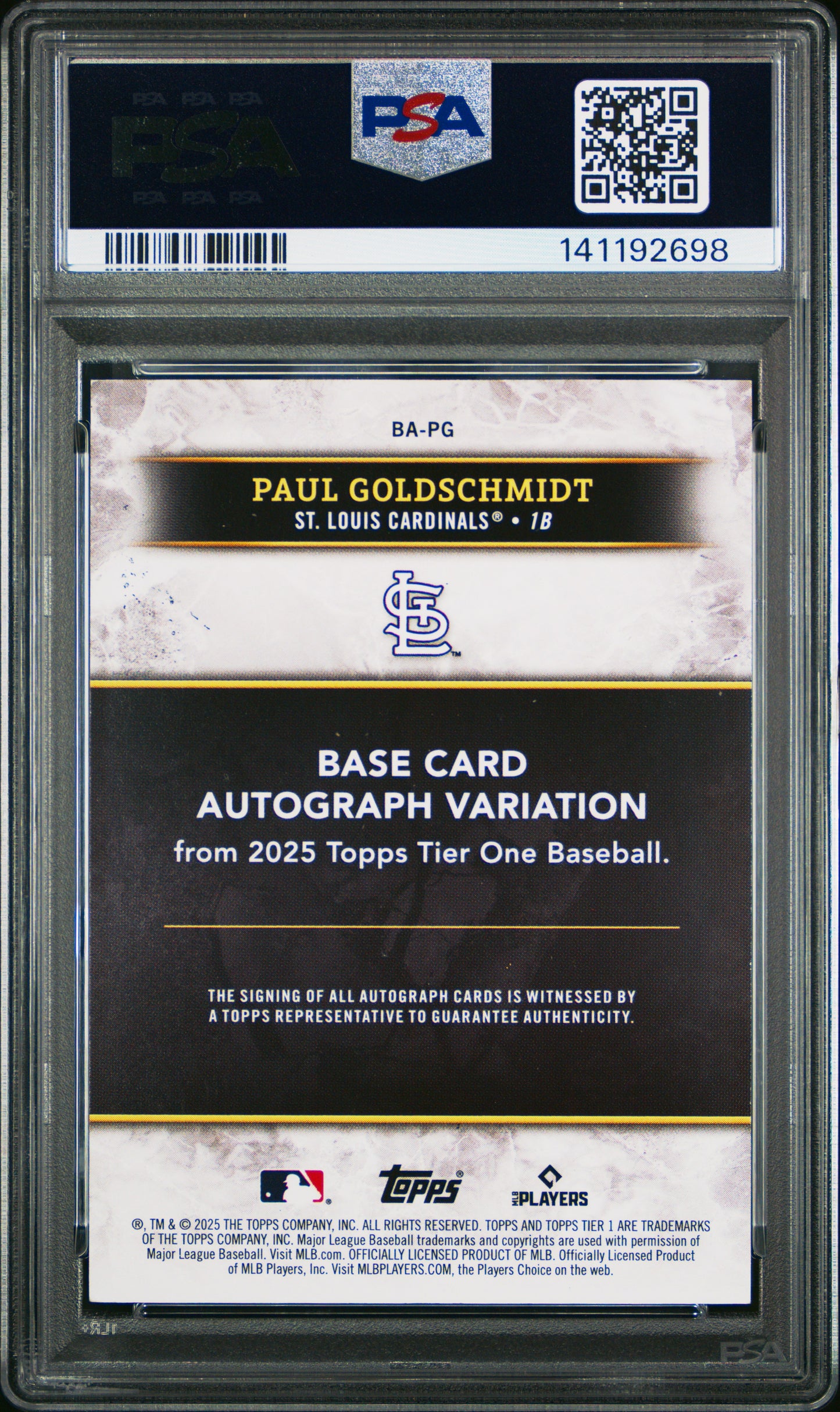 2025 Topps Tier One Paul Goldschmidt #BA-PG Base Tier 2 Autographs PSA 7 St. Louis Cardinals