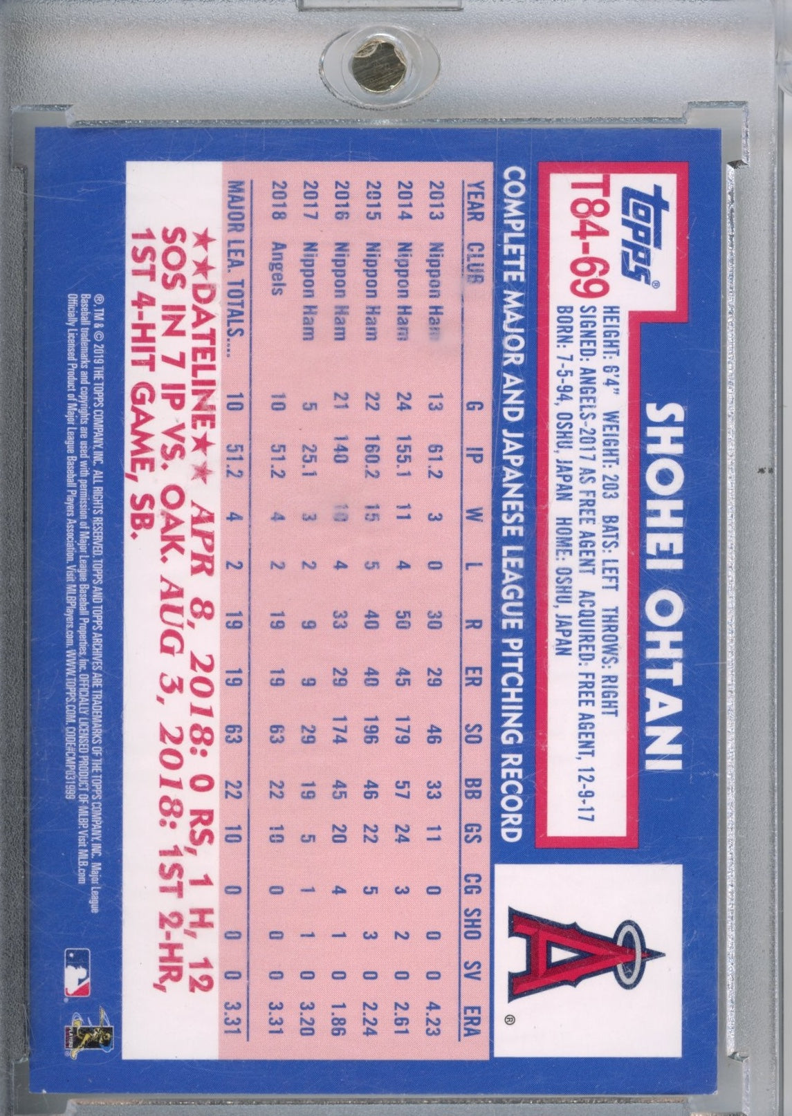 2019 Topps Shohei Ohtani #T84-69 1984 Topps Baseball 35th Anniversary Los Angeles Angels