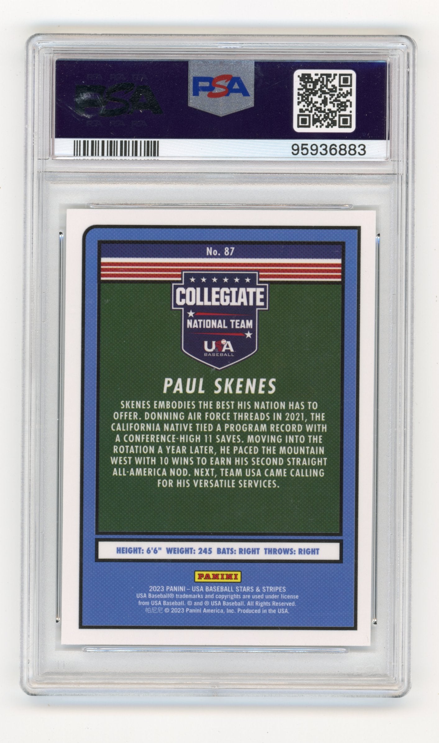 2023 Panini Stars & Stripes USA Baseball Paul Skenes #87 PSA 10