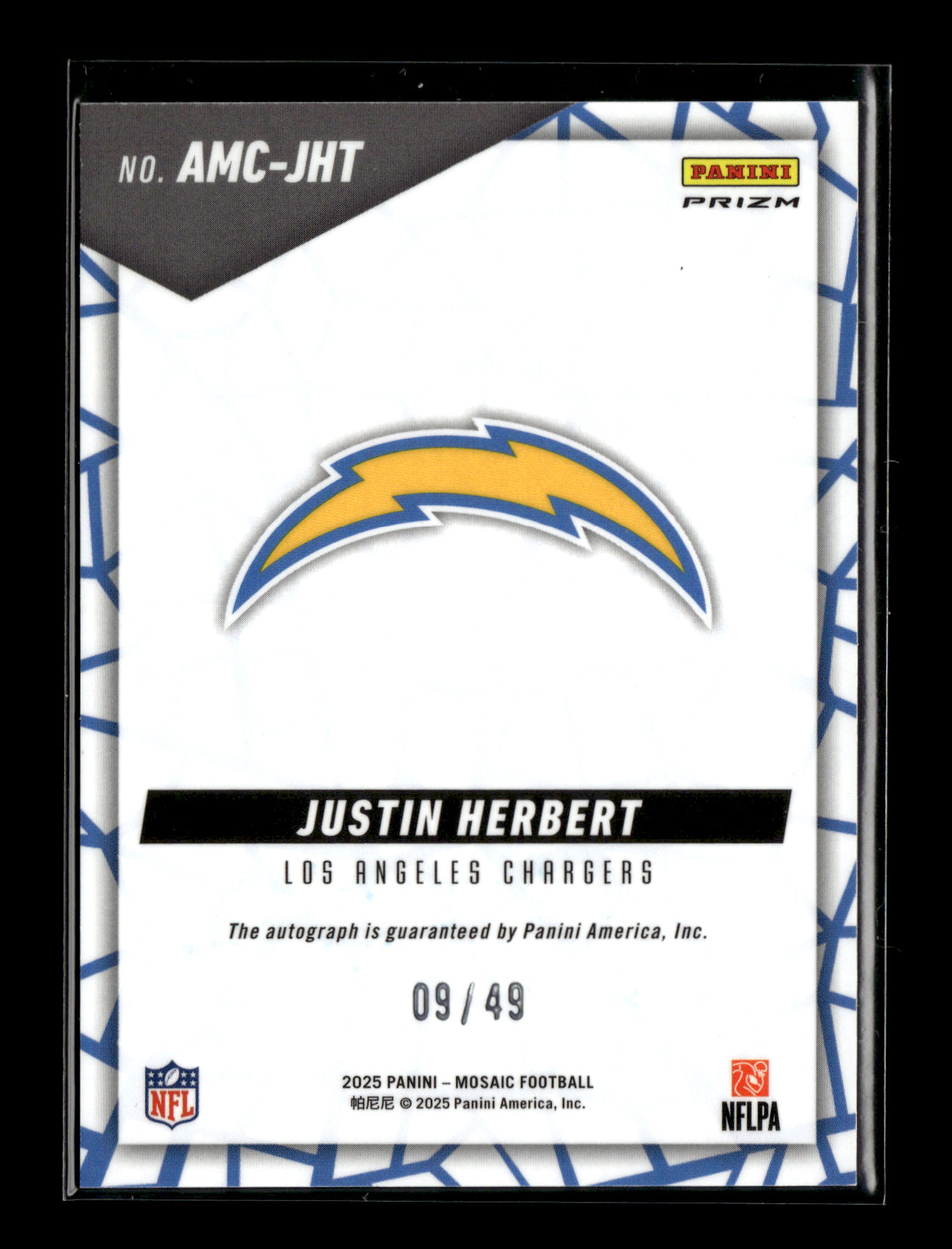 2025 Panini Mosaic Justin Herbert #AMC-JHT Autographs Mosaic Purple #/49 Los Angeles Chargers