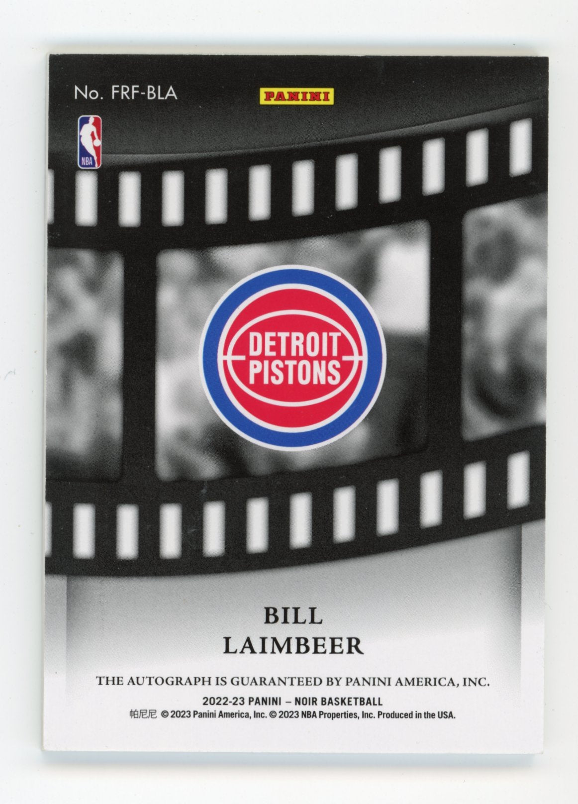 2022-23 Panini Noir Bill Laimbeer #FRF-BLA Freeze Frame Signatures #/99 Detroit Pistons