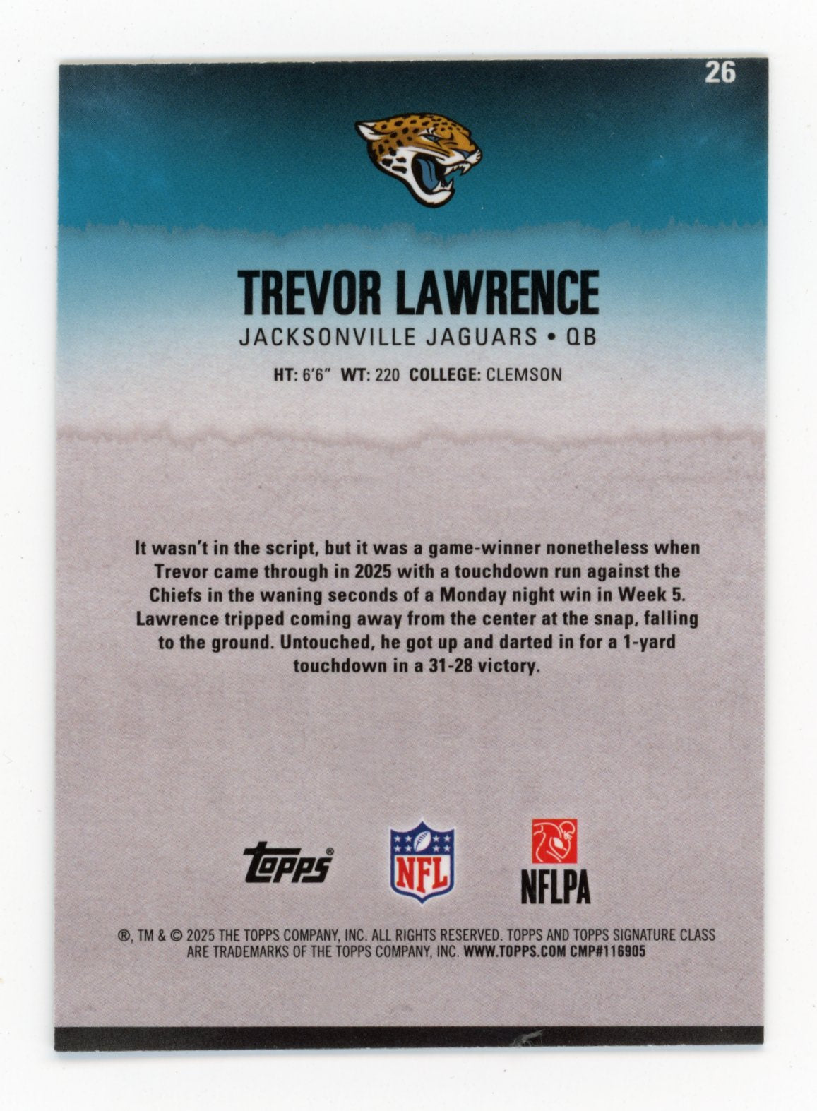 2025 Topps Signature Class Trevor Lawrence #26 Chrome Kaleidoscope Refractor Jacksonville Jaguars