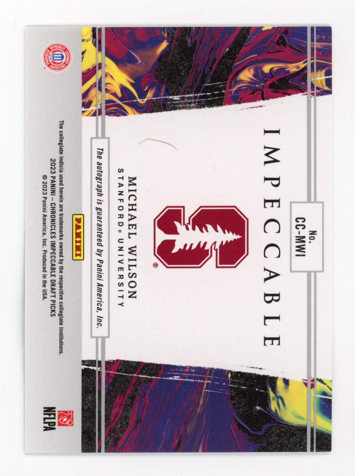2023 Panini Chronicles Draft Picks Michael Wilson #CC-MWI Impeccable Canvas Creations Autographs Stanford Cardinal
