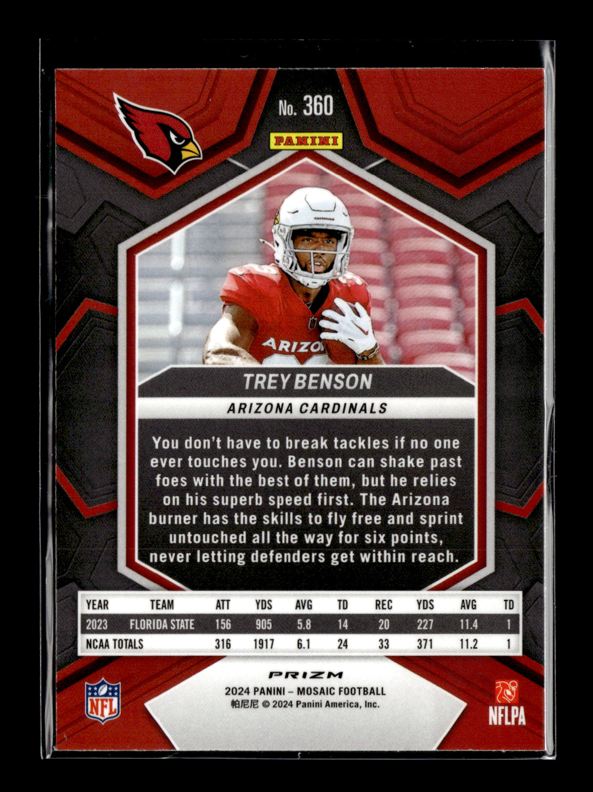 2024 Panini Mosaic Trey Benson #360 Red Sparkle Arizona Cardinals