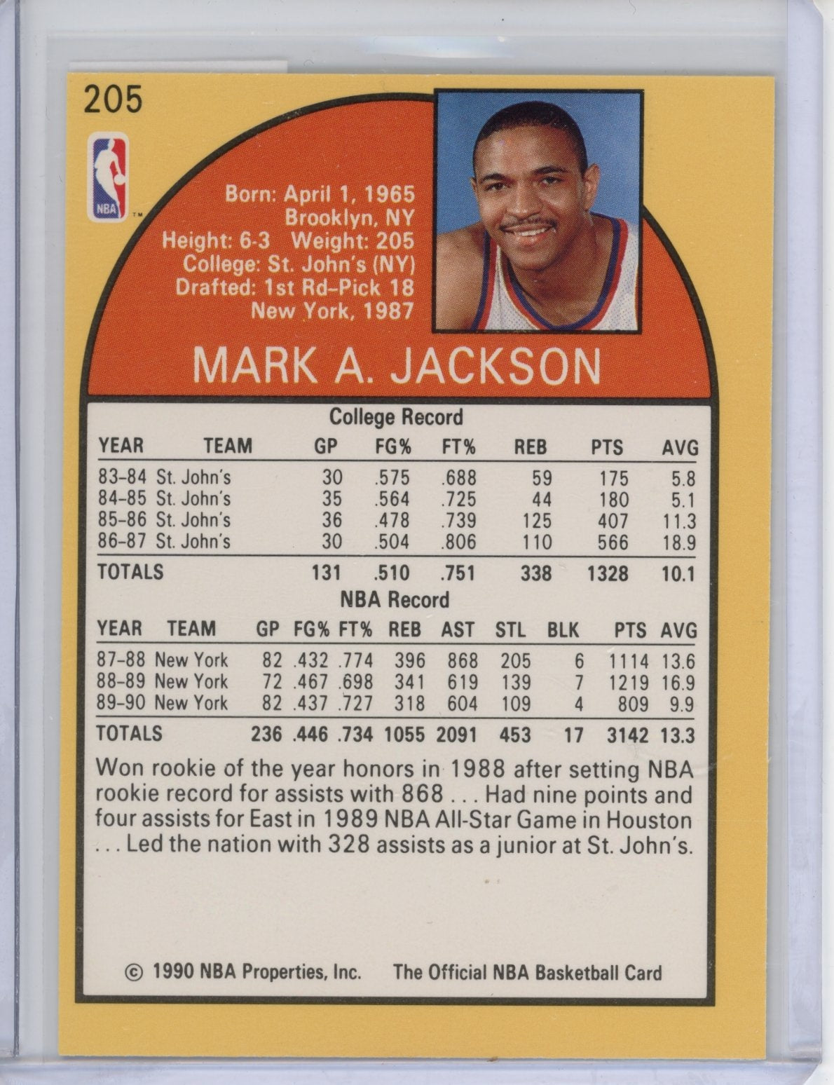 1990-91 Hoops Mark Jackson #205 New York Knicks