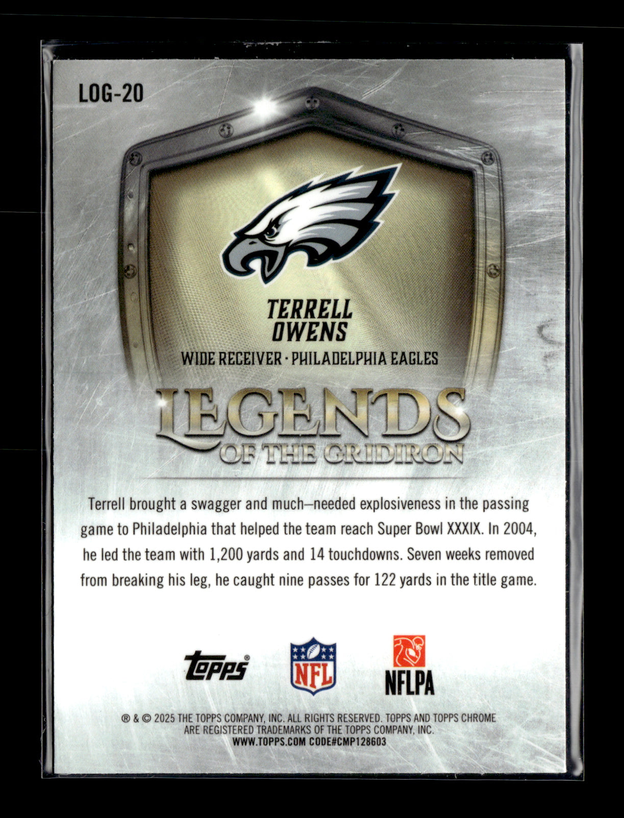 2025 Topps Chrome Terrell Owens #LOG-20 Legends of the Gridiron Yellow Refractor #/275 Philadelphia Eagles
