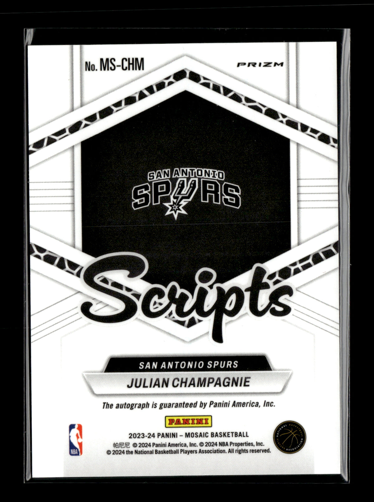 2023-24 Panini Mosaic Julian Champagnie #MS-CHM Scripts San Antonio Spurs