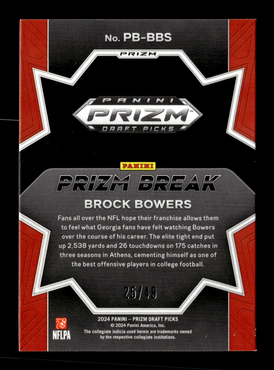2024 Panini Prizm Draft Picks Brock Bowers #PB-BBS Prizm Break Orange Pulsar #/49 Georgia Bulldogs