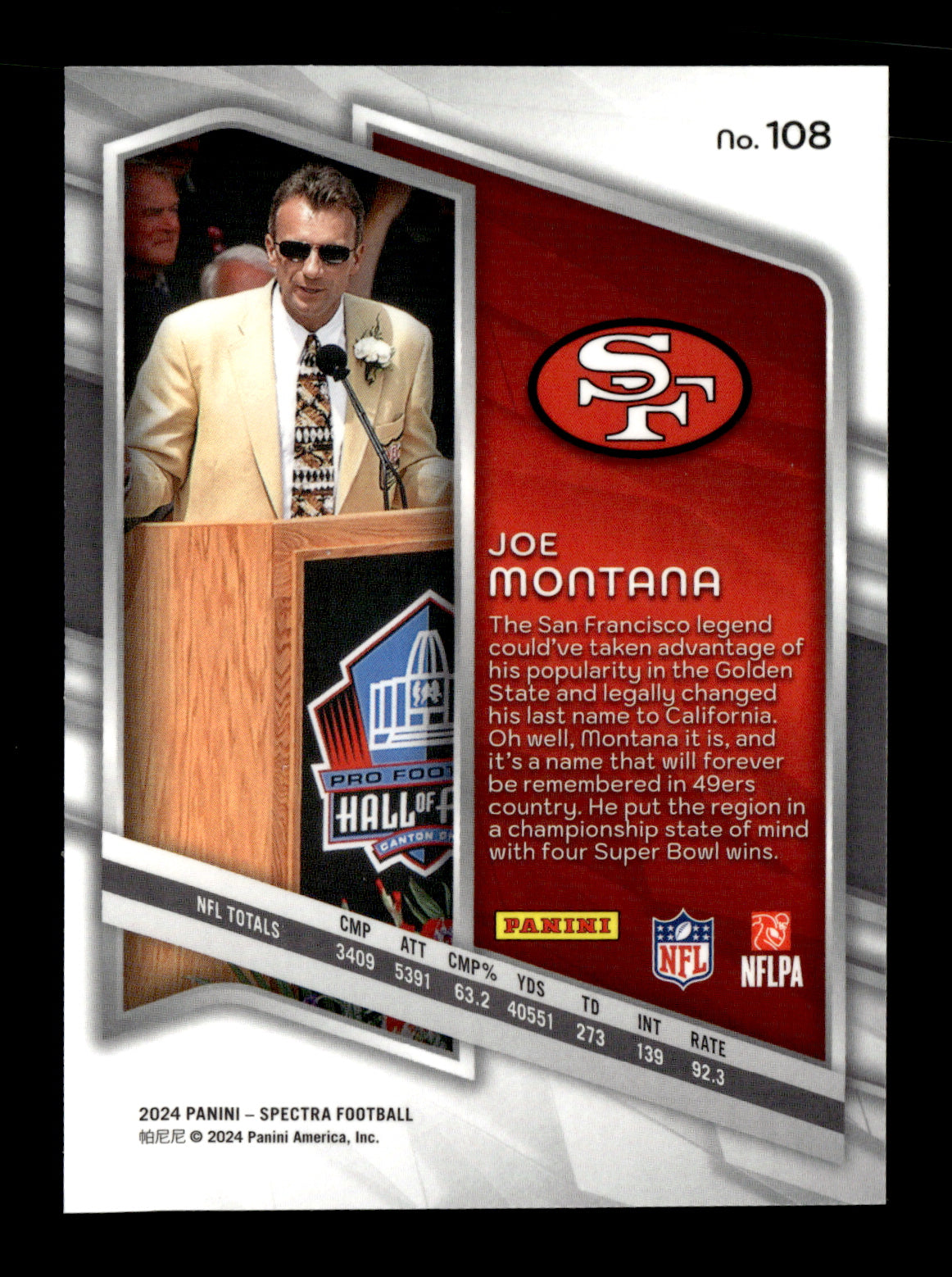 2024 Panini Spectra Joe Montana #108 San Francisco 49ers