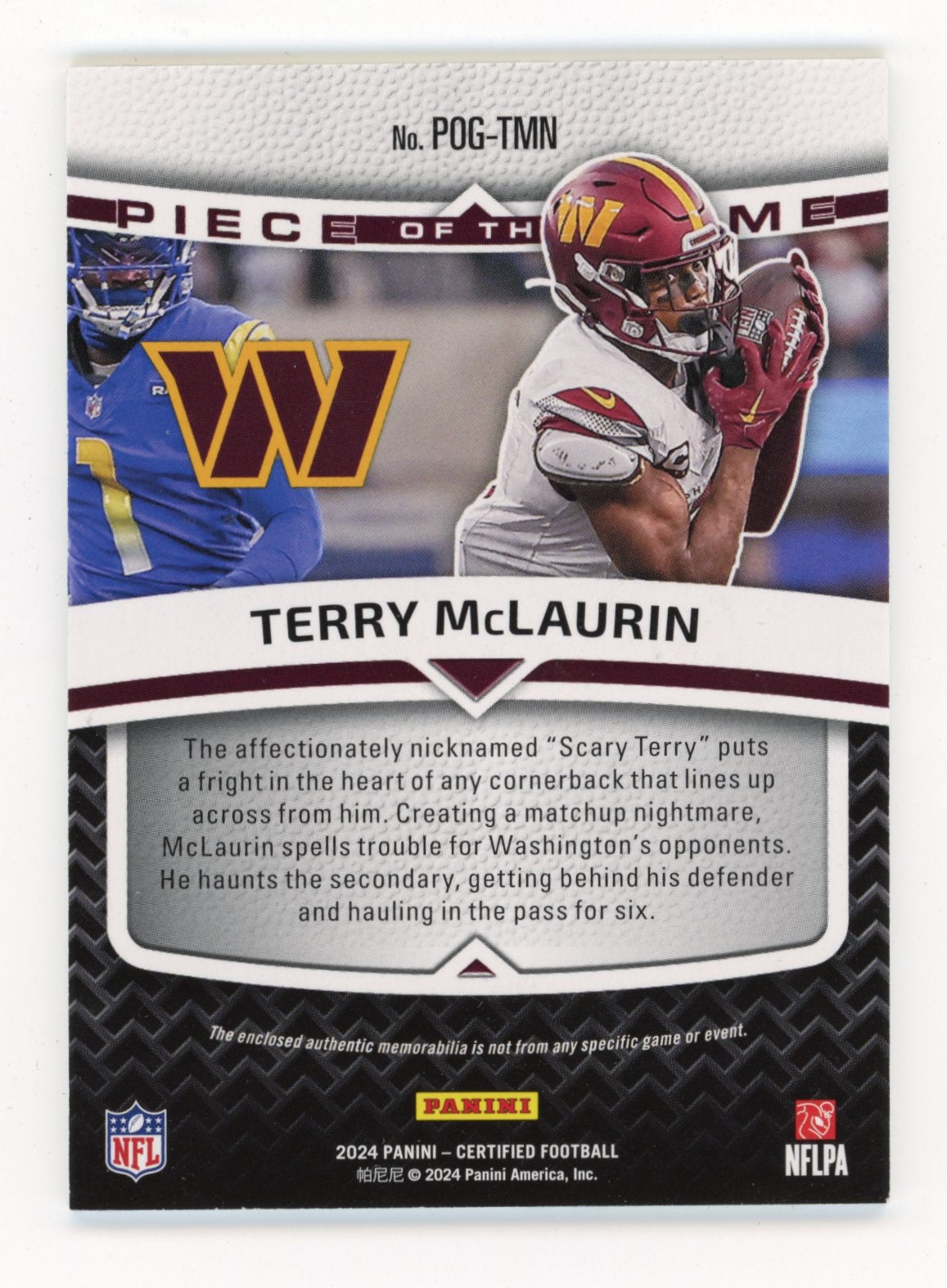 2024 Panini Certified Terry McLaurin #POG-TMN Piece of the Game #/249 Washington Commanders
