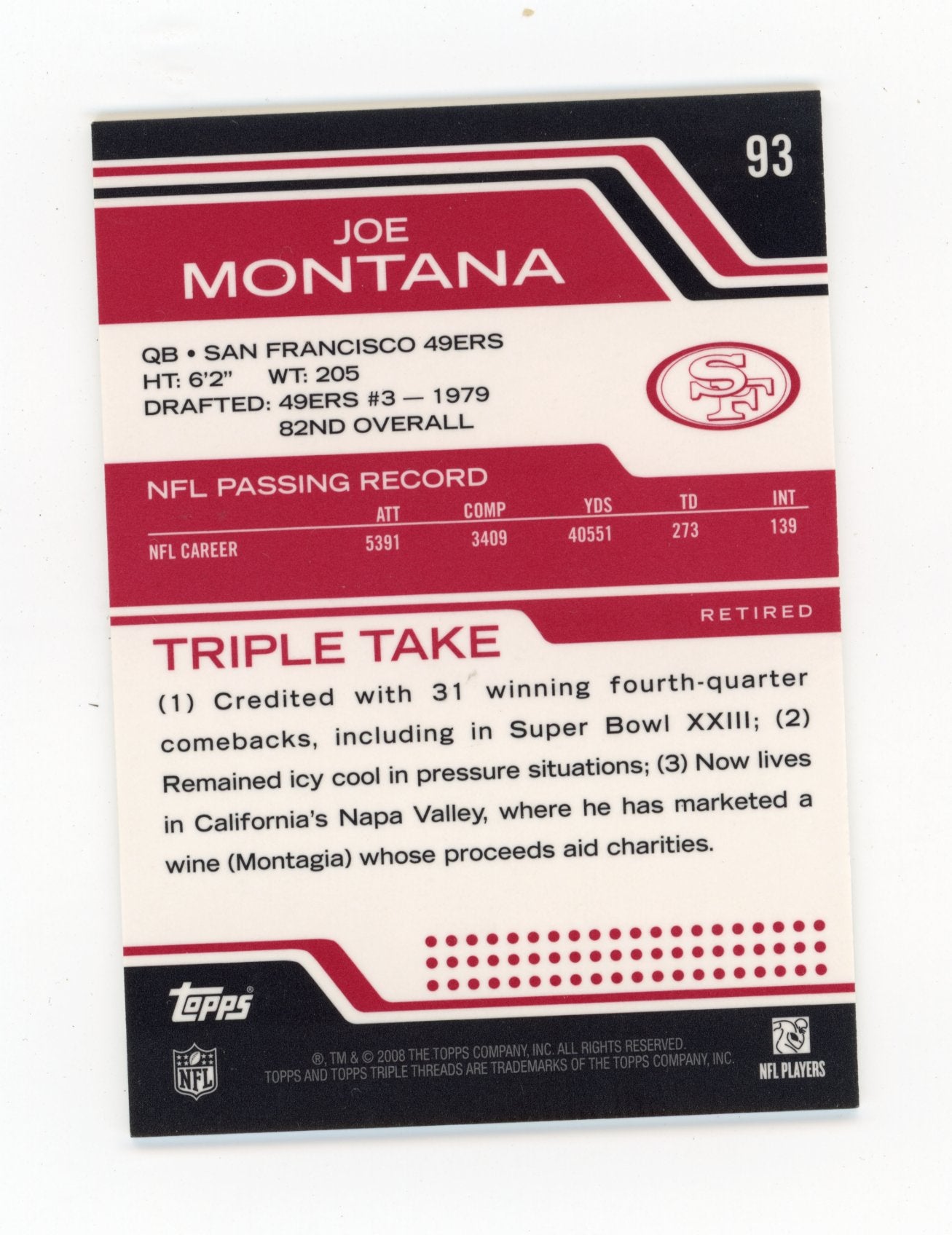2008 Topps Triple Threads Joe Montana #93 #/779 San Francisco 49ers