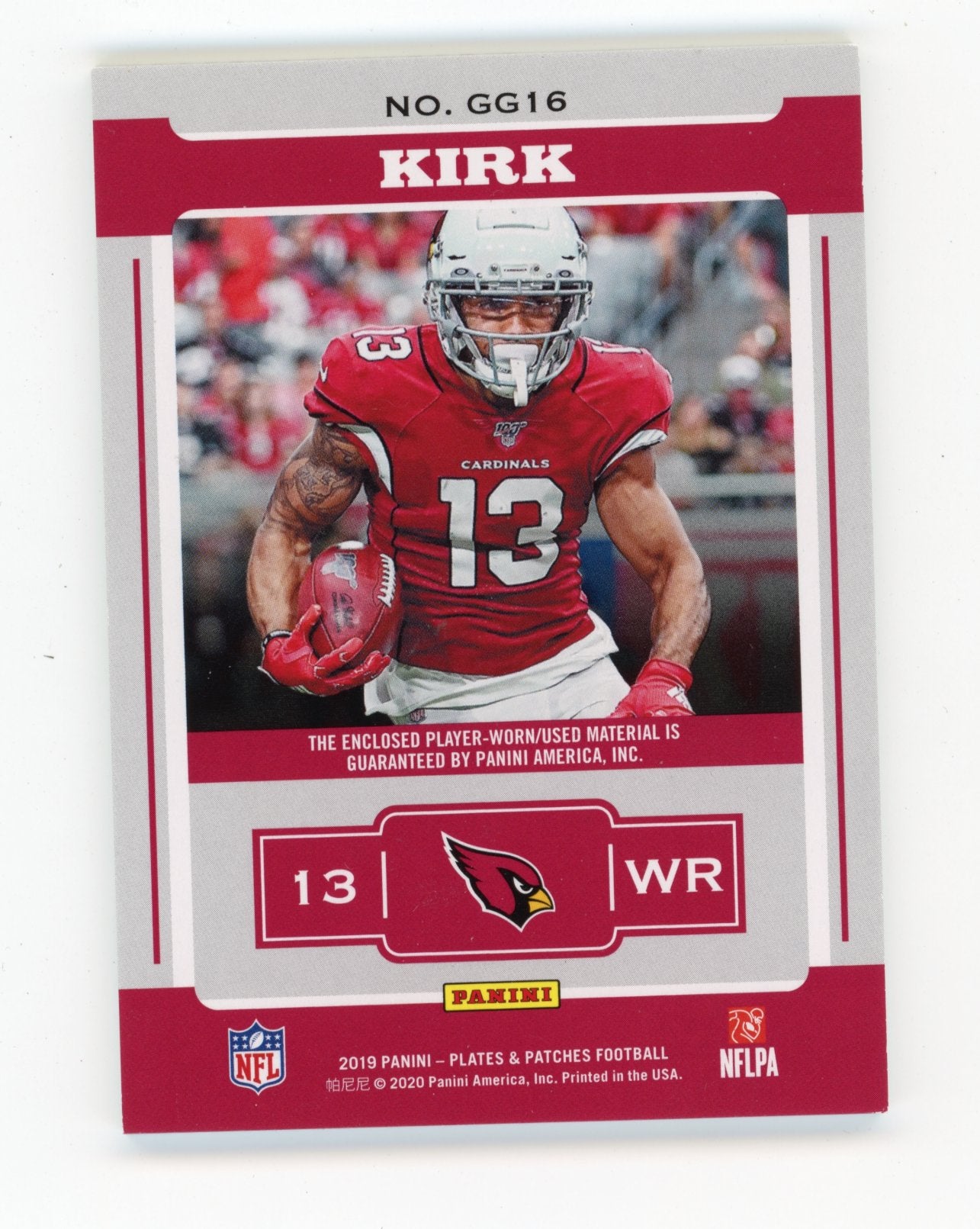 2019 Panini Plates & Patches Christian Kirk #GG16 Gridiron Gear Relics Blue #/50 Arizona Cardinals