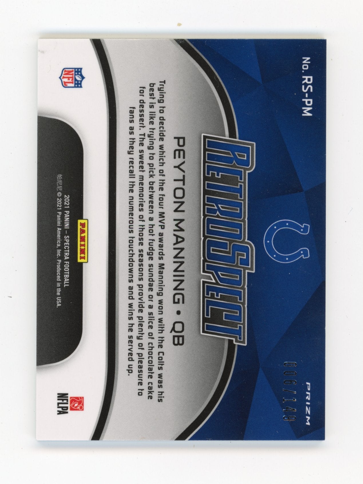 2021 Panini Spectra Peyton Manning #RS-PM RetroSpect #/149 Indianapolis Colts