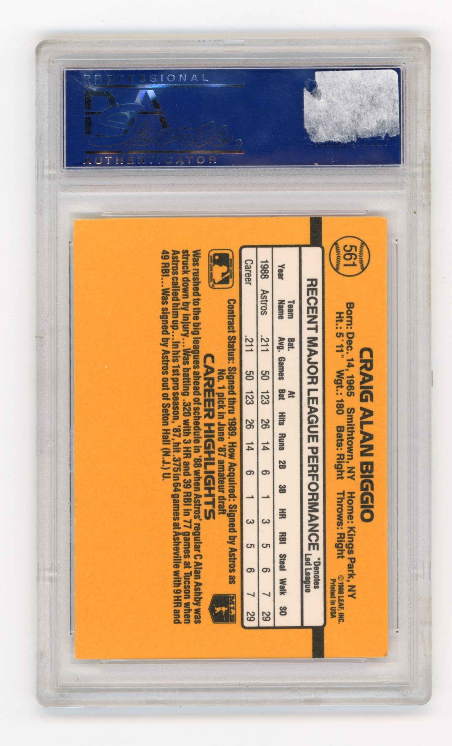 1989 Donruss Craig Biggio #561d Houston Astros