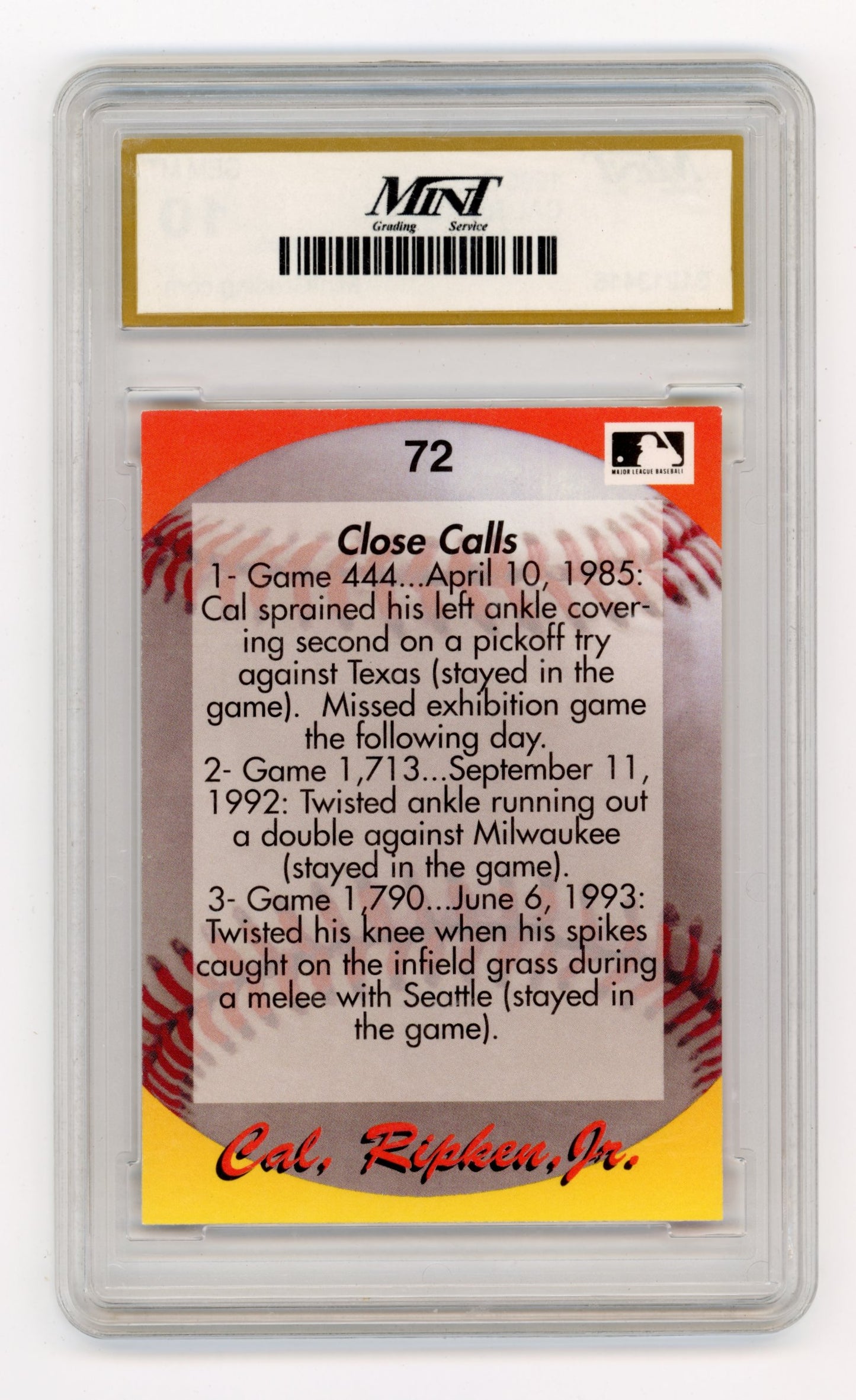 1995 Star Cal Ripken, Jr. 80 (Unlicensed) Cal Ripken Jr. #72 Baltimore Orioles