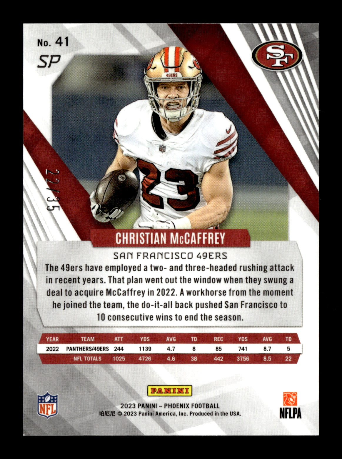 2023 Panini Phoenix Christian McCaffrey #41 Fire and Ice #/35 San Francisco 49ers