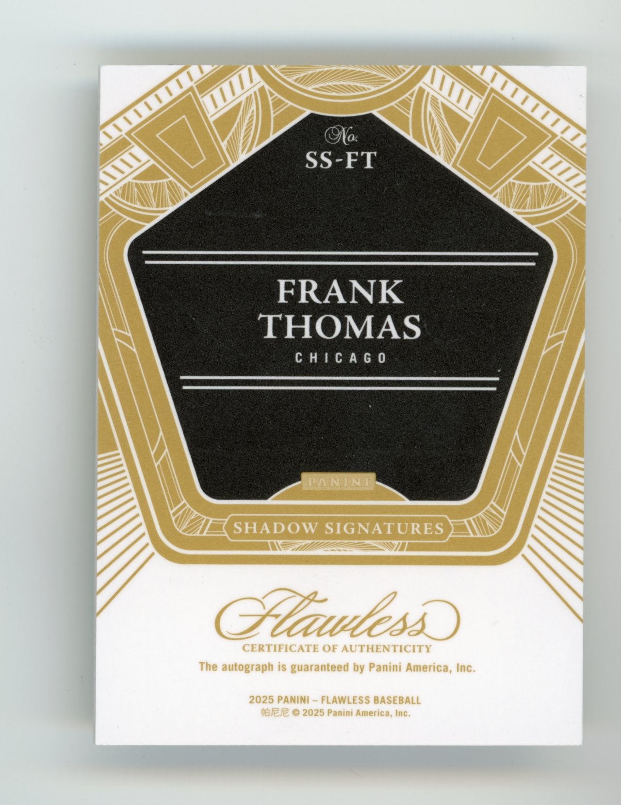 2025 Flawless Frank Thomas #SS-FT Shadow Signatures Gold /10 Chicago White Socks