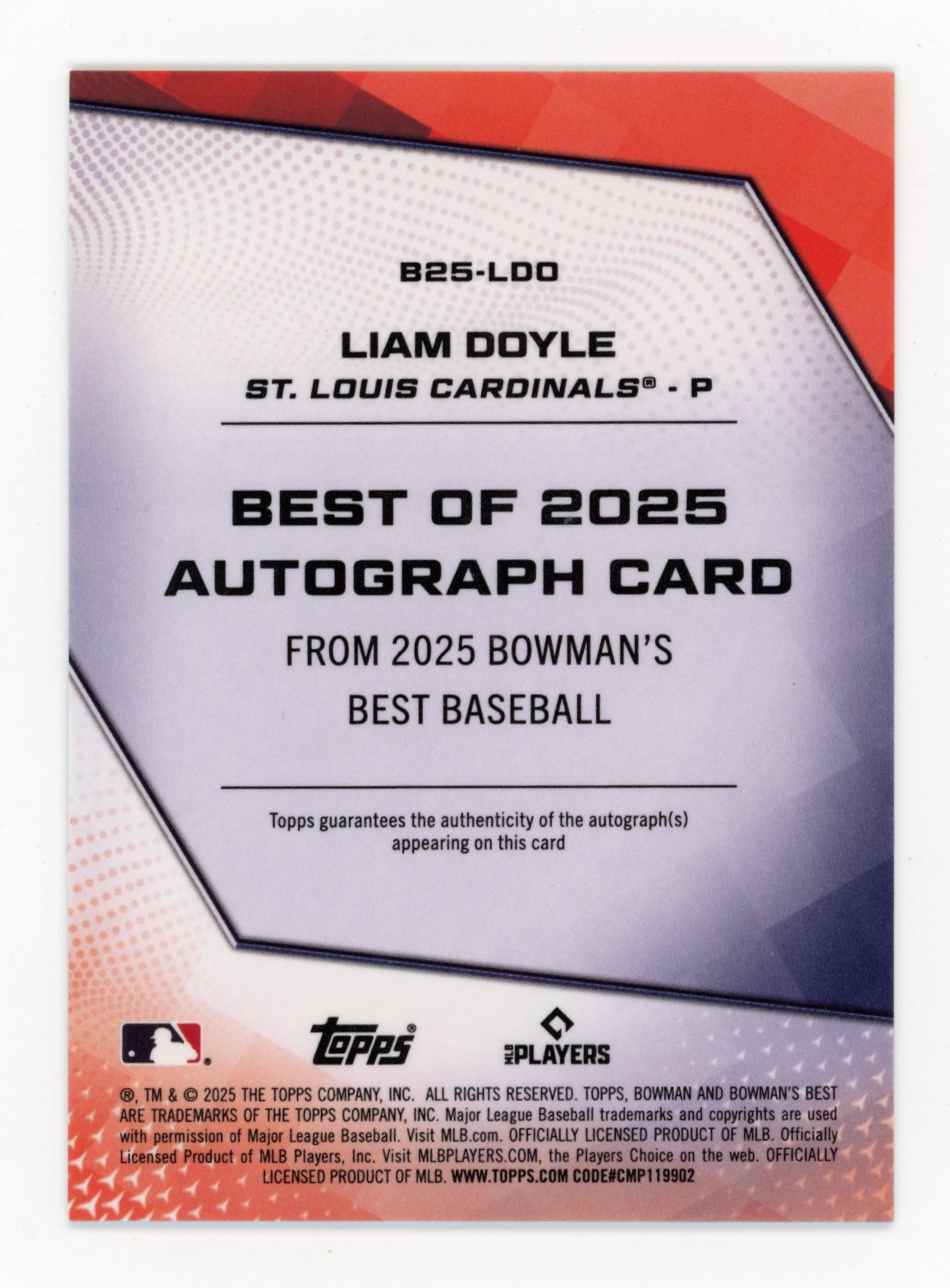 2025 Bowman's Best Liam Doyle #B25-LDO Best of 2025 Autographs Cardinals