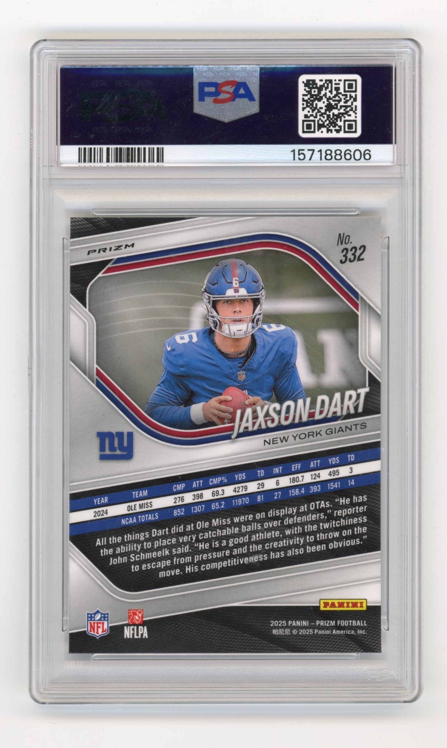 2025 Panini Prizm Jaxson Dart #332 Silver PSA 9 New York Giants