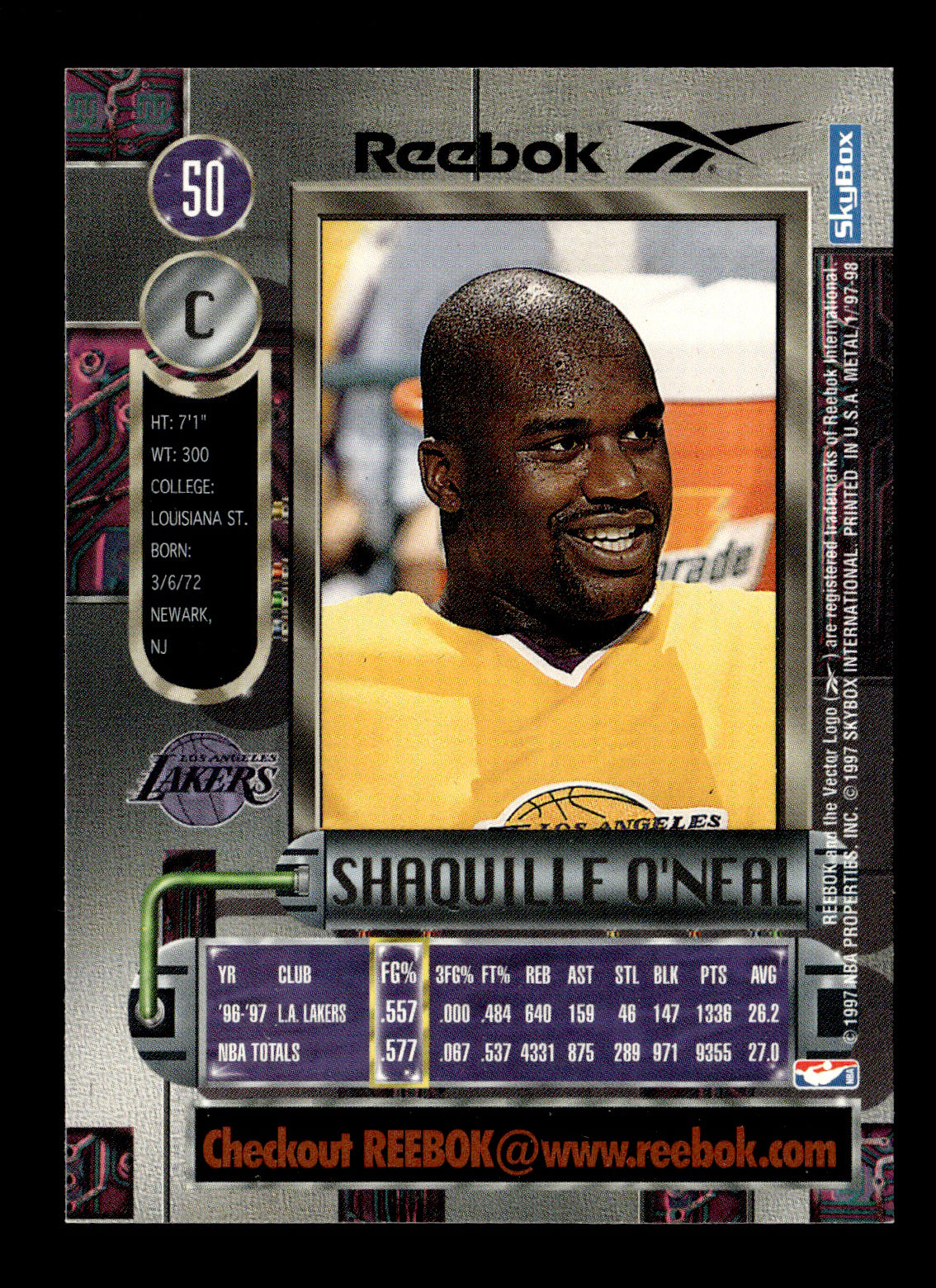 1997-98 Metal Universe Shaquille O'Neal #50 Los Angeles Lakers