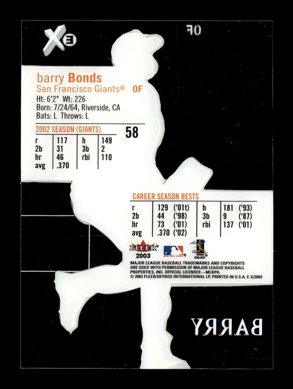 2003 Fleer E-X Barry Bonds #58 San Francisco Giants