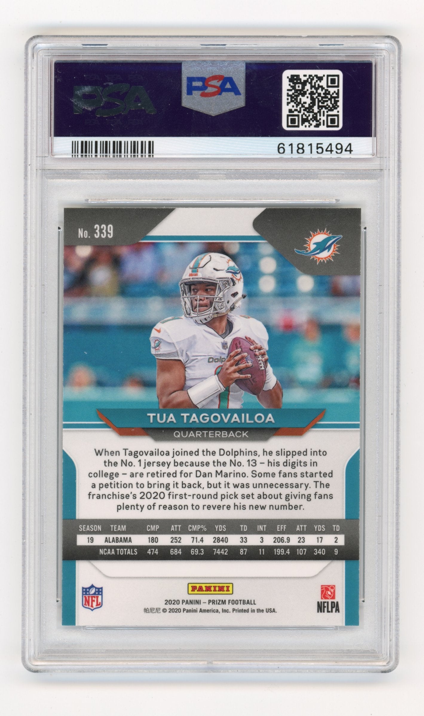 2020 Panini Prizm Tua Tagovailoa #339 PSA 10 Miami Dolphins