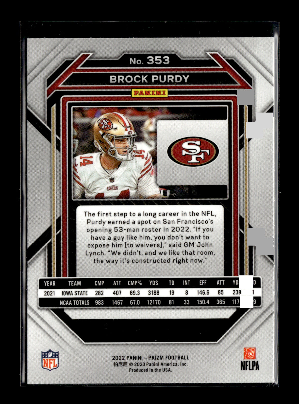 2022 Panini Prizm Brock Purdy #353 San Francisco 49ers