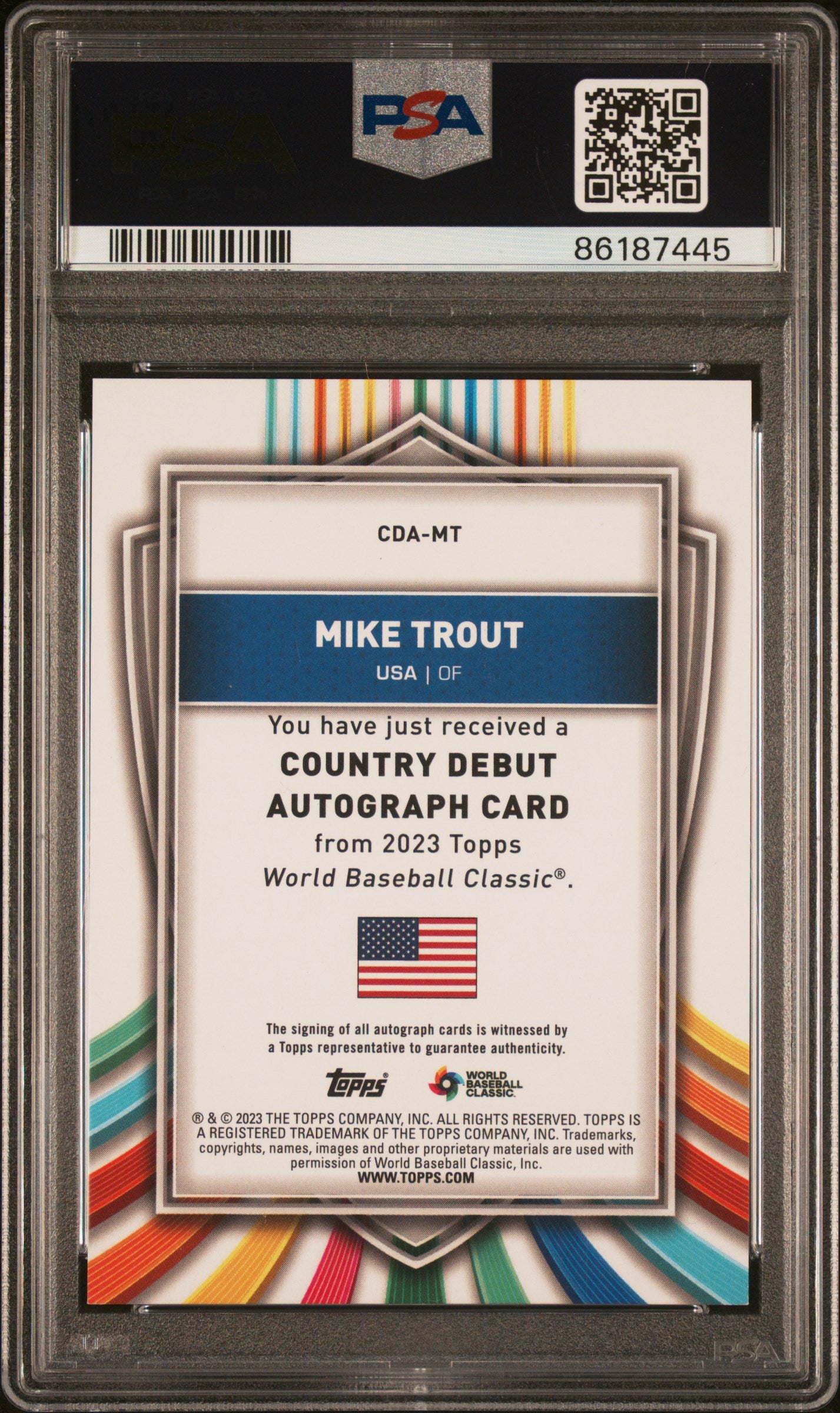 2023 Topps WBC Country Debut Auto #CDAMT Mike Trout -Red Hot Foil PSA 9