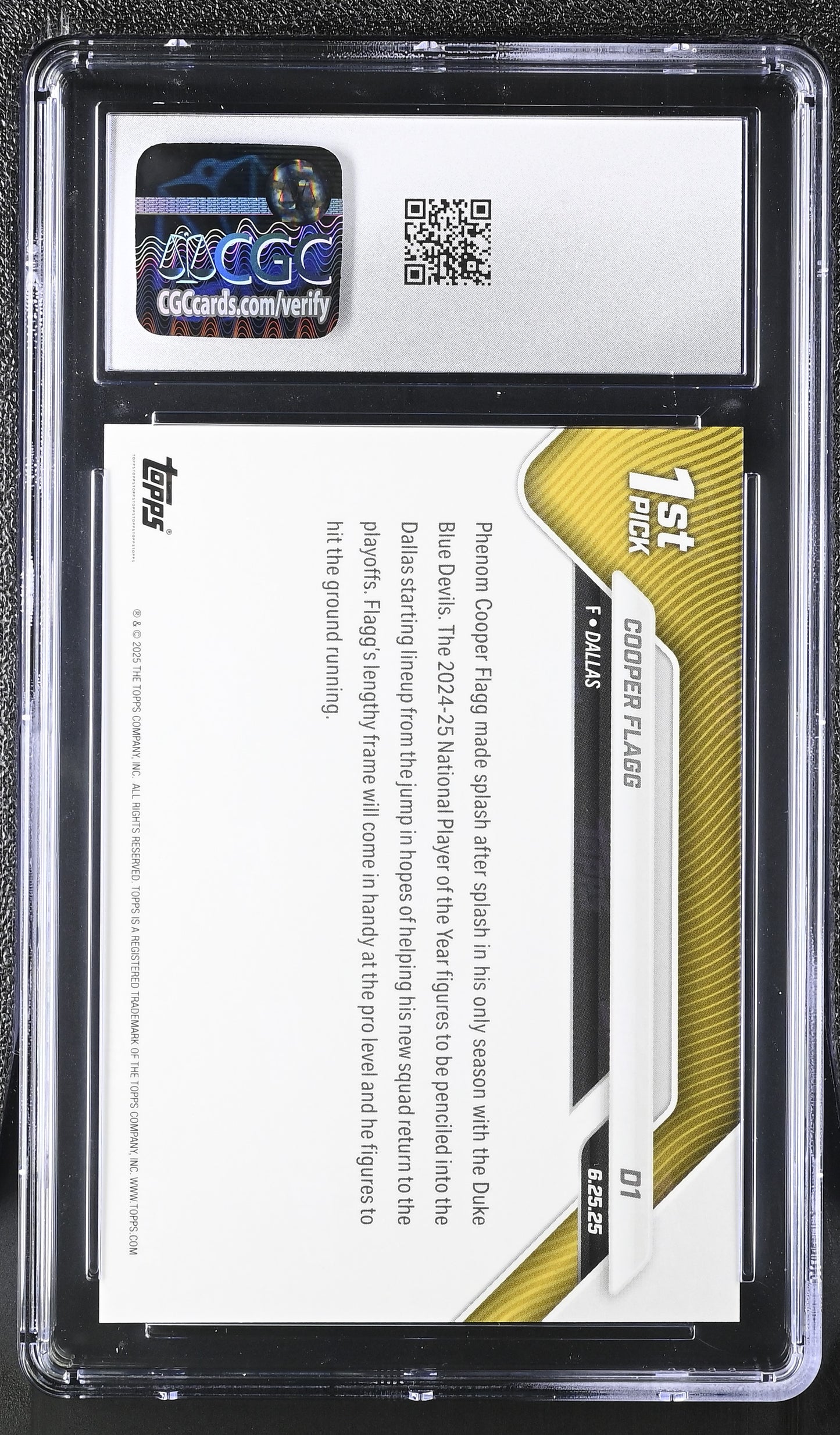 2025 Topps Now Cooper Flagg Draft RC #D1 - Mavericks CGC 10