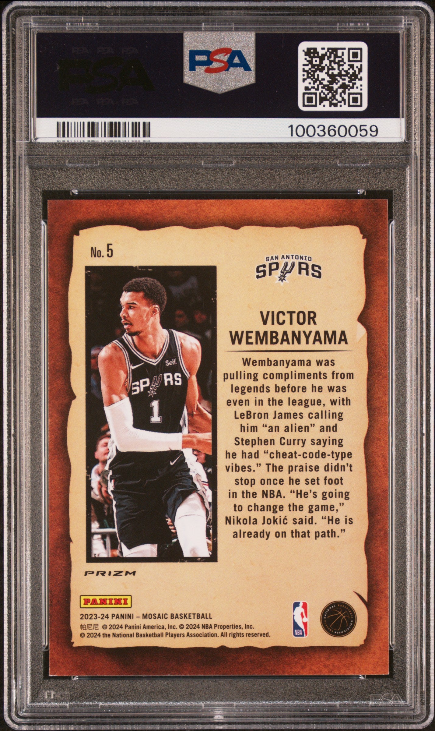 2023 Panini Mosaic Notoriety Victor Wembanyama #5 Notoriety-Mosaic PSA 10 Spurs